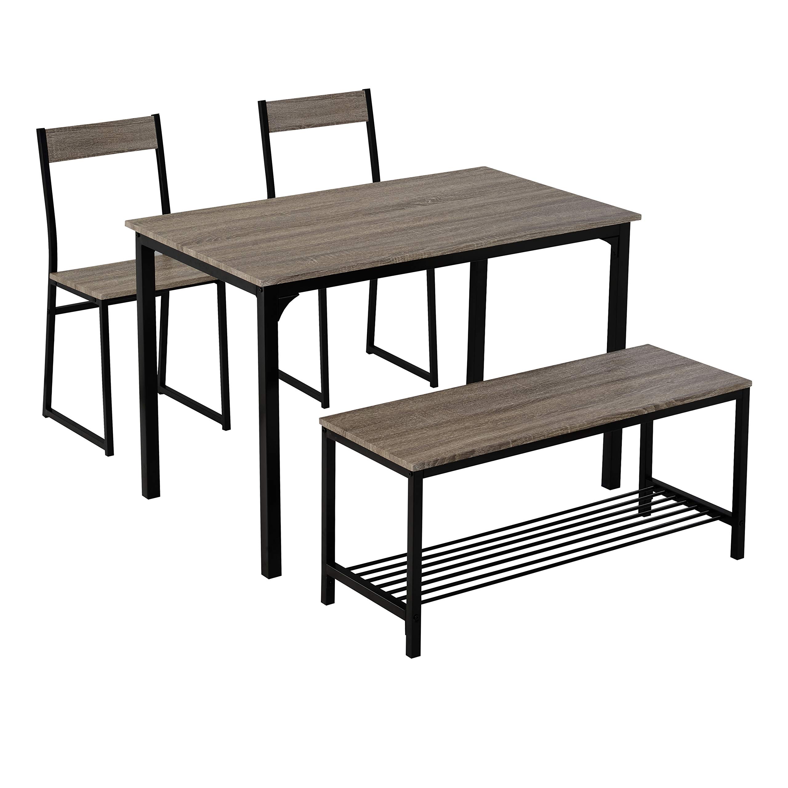 LZ LEISURE ZONE 4-Piece Dining Table Set with 2 Chairs & Bench - Modern Kitchen Table and Chair Set for Home Dining Room (Gray) | Perfect for Small Spaces, Family Meals, and Entertaining Guests
