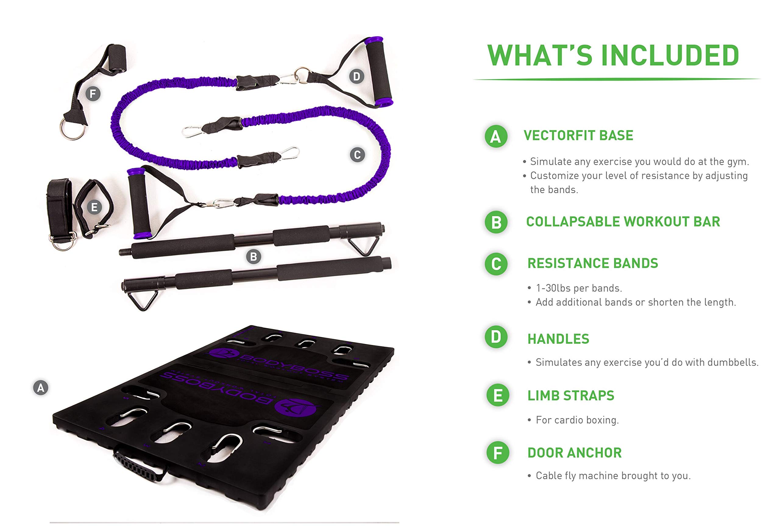 Portable Home Gym 2.0 - Complete Workout Equipment Set with Resistance Bands (Includes 2 Extra Bands, Purple) - Perfect for Home Fitness, Small Spaces & Travel Workouts