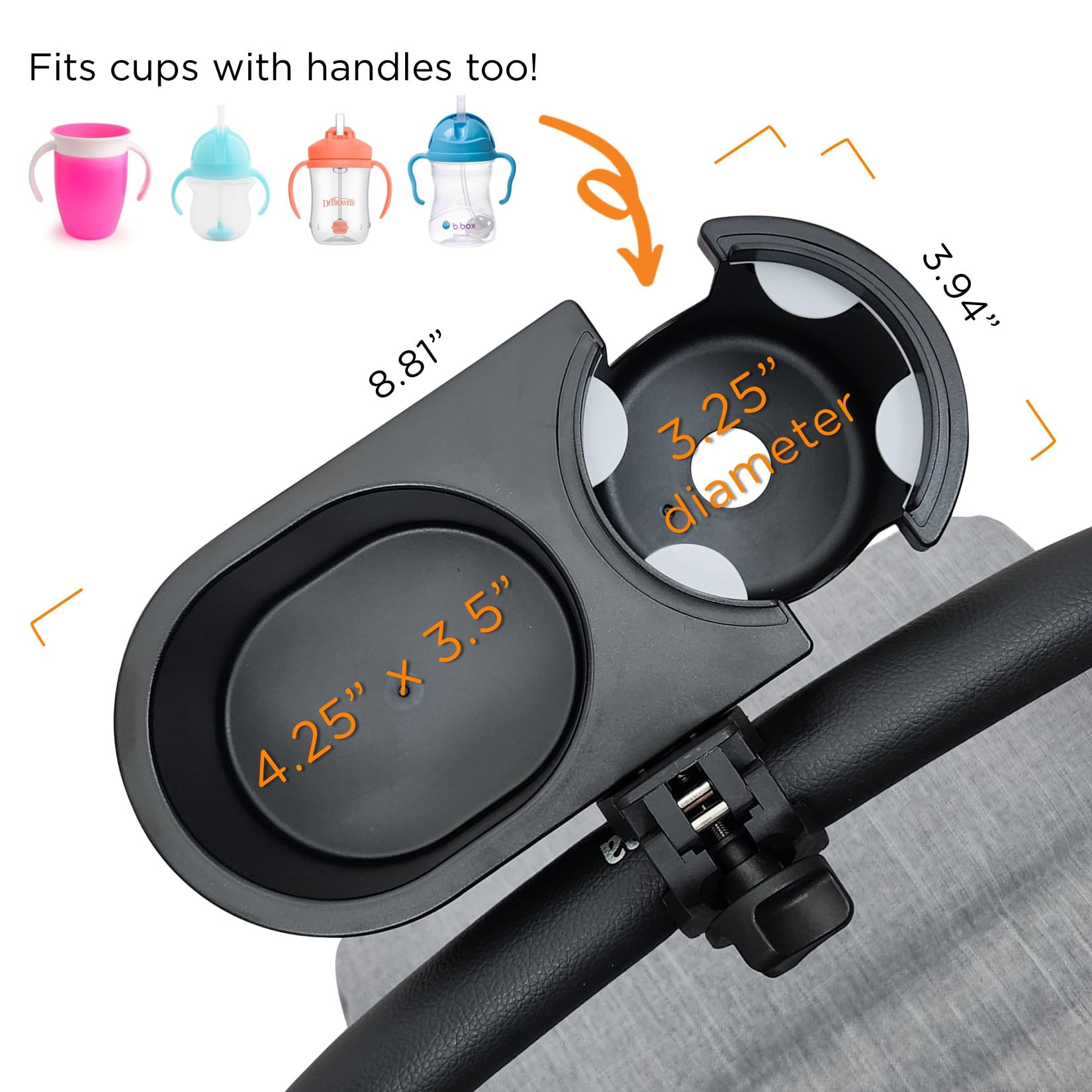Universal Stroller Snack Tray Attachment - Adjustable Baby Stroller Cup Holder & Snack Tray for UppaBaby, Bugaboo, Nuna, Yoyo, Wagon, Wonderfold, Evenflo, Bob, Jogger - Perfect for On-the-Go Snacks & Drinks During Walks, Shopping & Travel