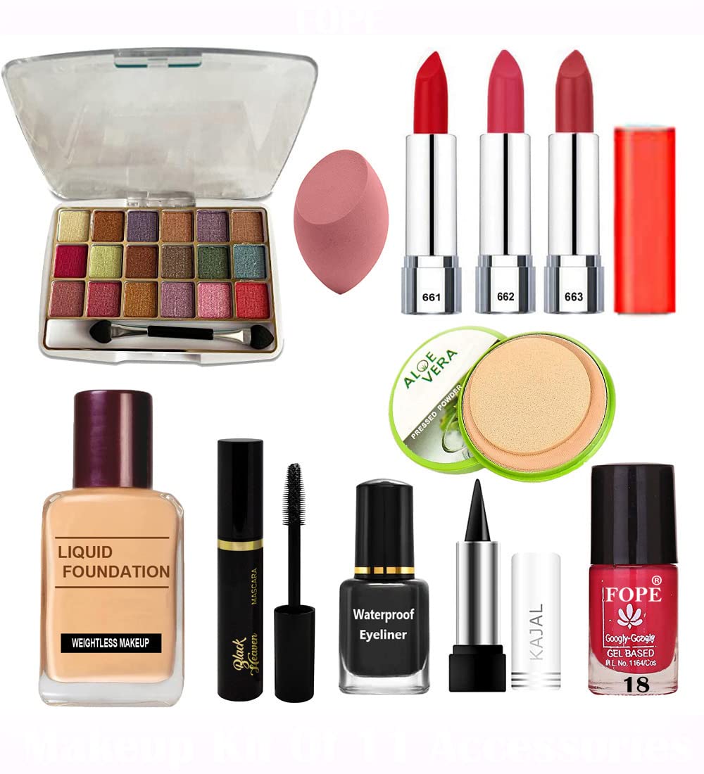 Fope Complete Travel Makeup Kit for Women & Girls - 12 Piece Cosmetic Set with Mirror & Brushes (S19K04A2062) | Perfect for Vacation, Business Trips & Everyday Use
