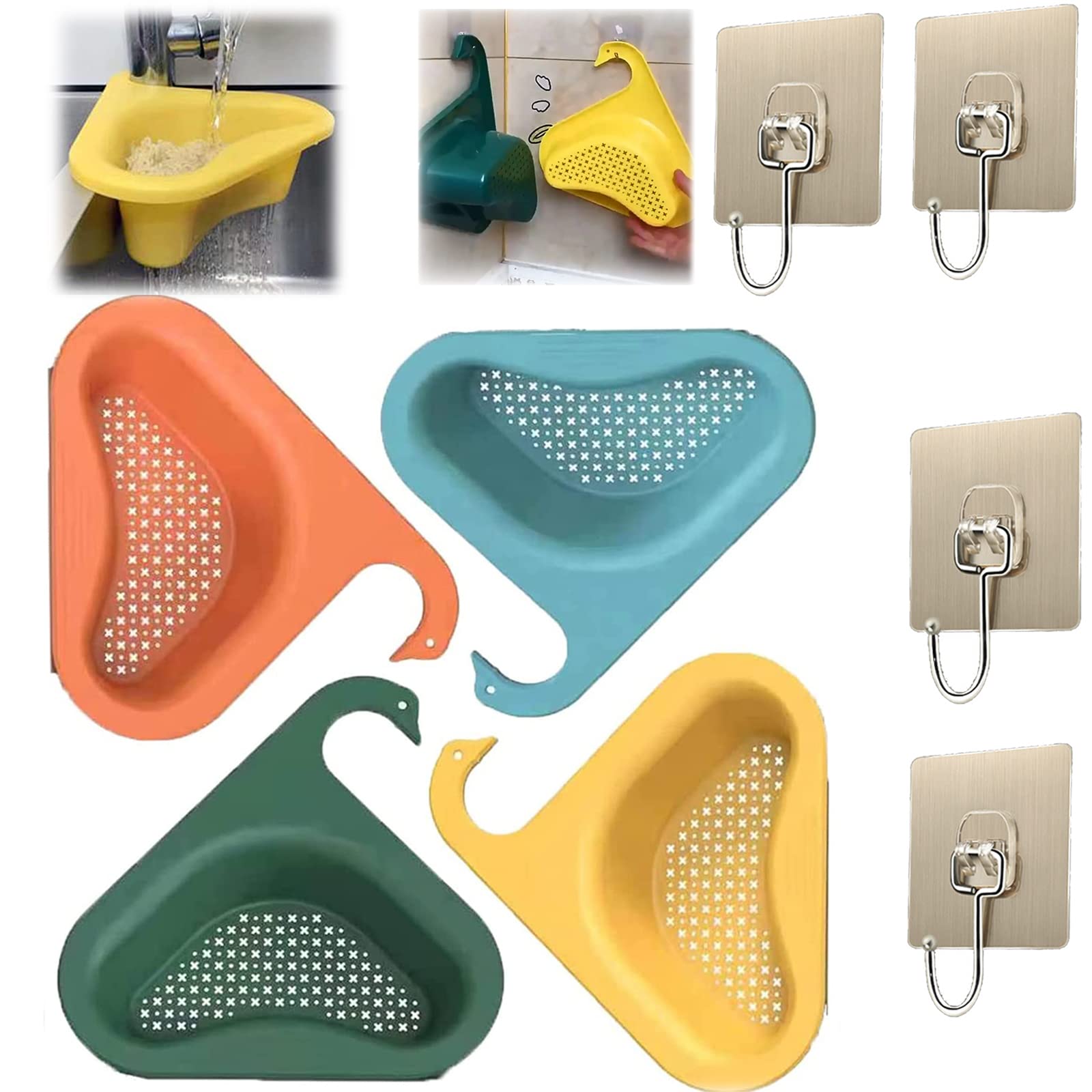 Premium Swan-Shaped Kitchen Sink Drain Basket Set (4PCS) - Stainless Steel Sink Strainer for Fruits, Vegetables & Dishwashing - Elegant Bathroom & Kitchen Drain Rack Organizer