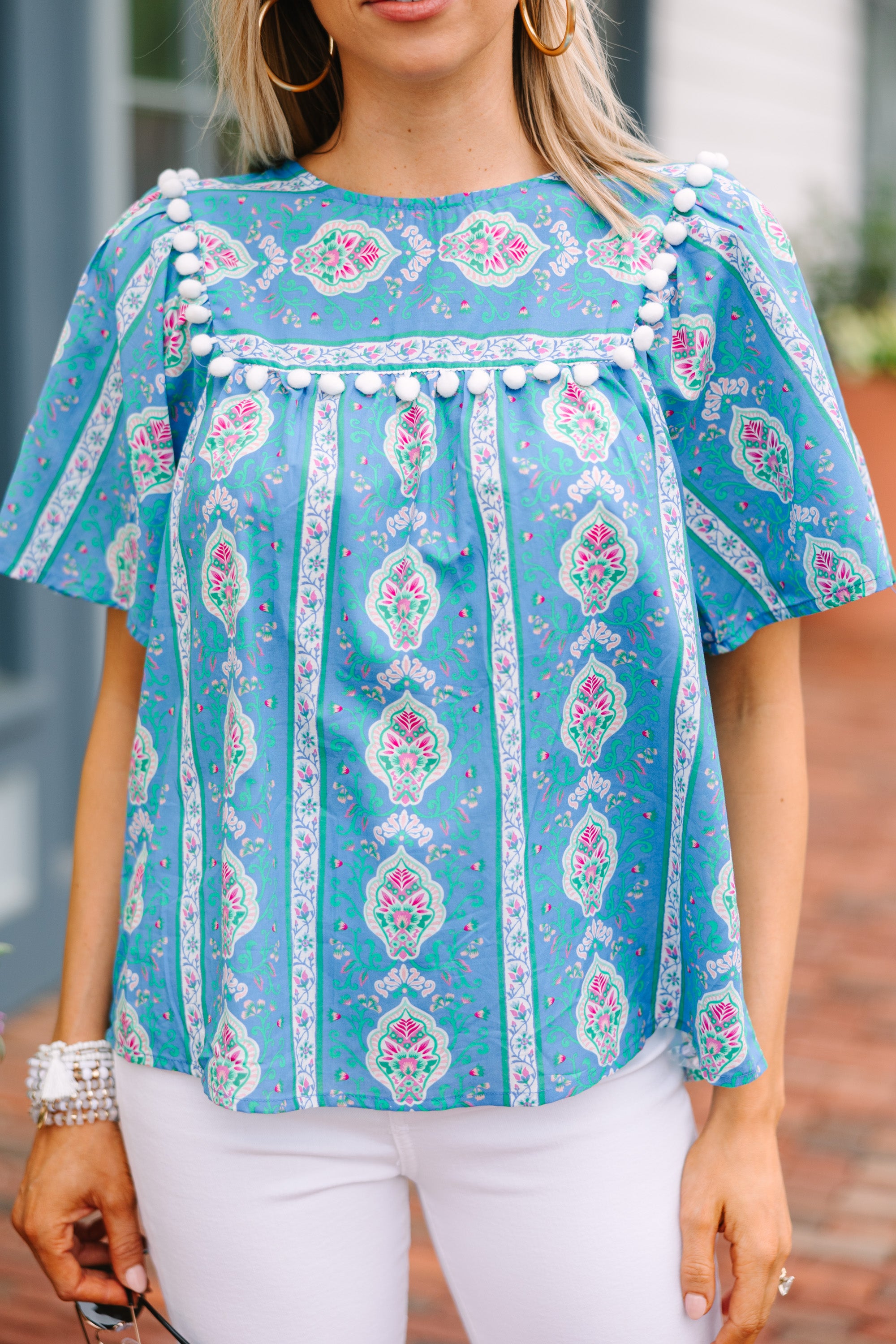 Stylish Blue Floral Blouse for Women - Comfortable & Elegant Tops for Office, Date Night & Spring Outfits