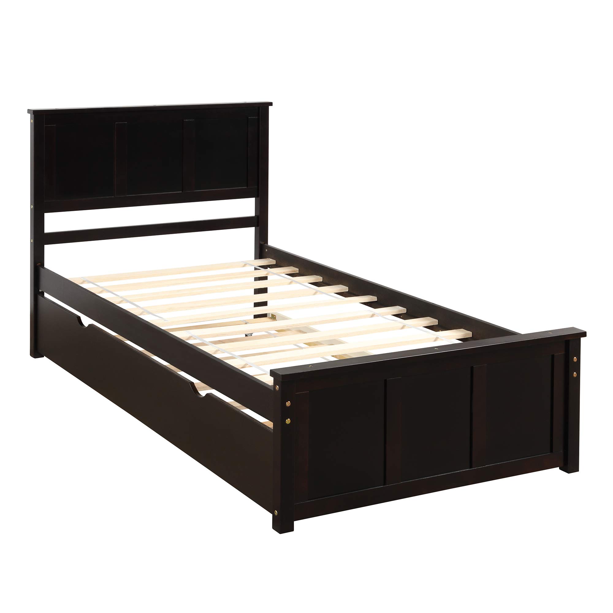 Twin Platform Bed with Trundle, Wood Slat Support - No Box Spring Needed for Kids & Guest Rooms