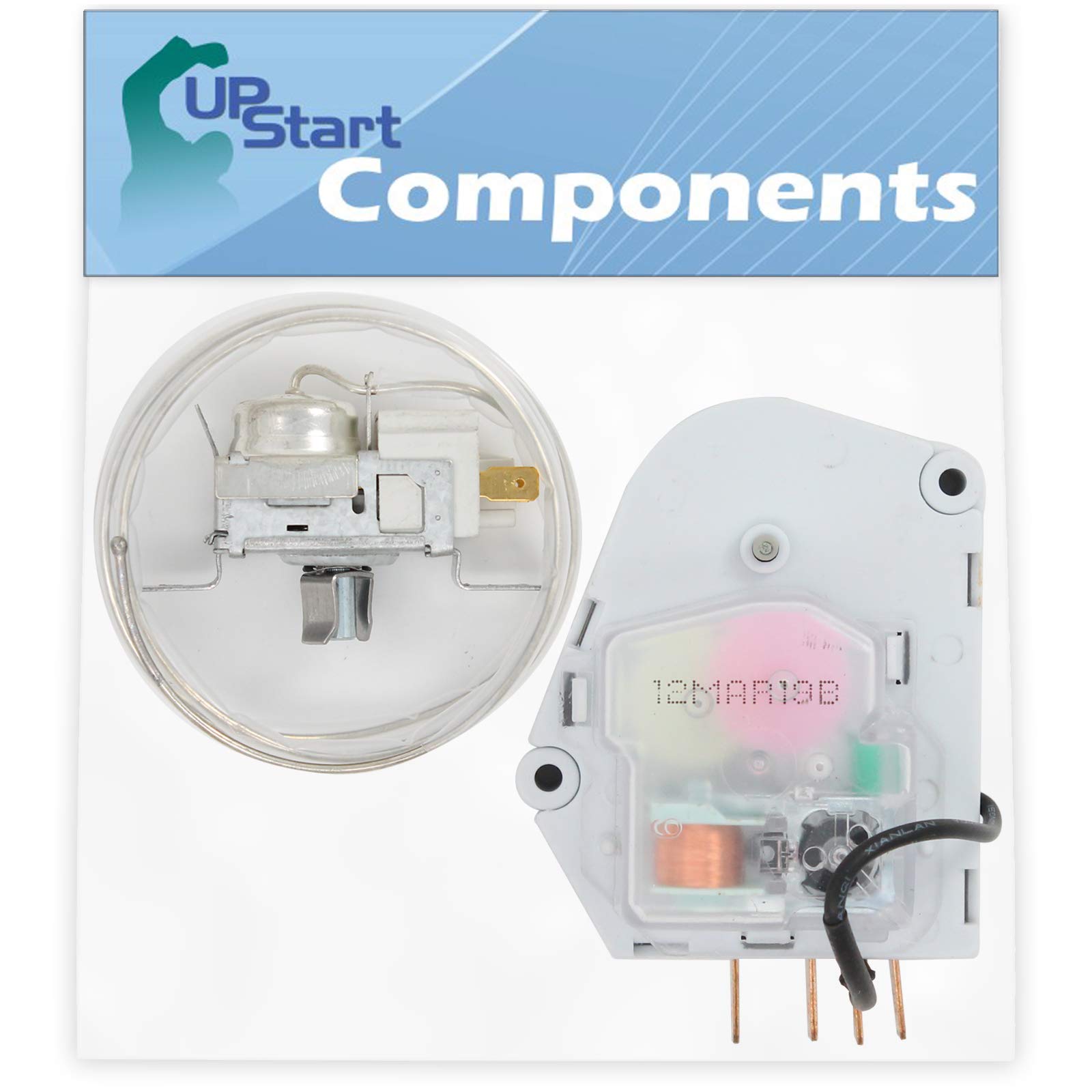 UpStart Components W10822278 Refrigerator Defrost Timer & WP2198202 Cold Control Thermostat Replacement - Compatible with Whirlpool INS204300 Refrigerator, WP2198202 & 482493 Models - Keep Your Fridge Running Smoothly for Fresh Food Storage