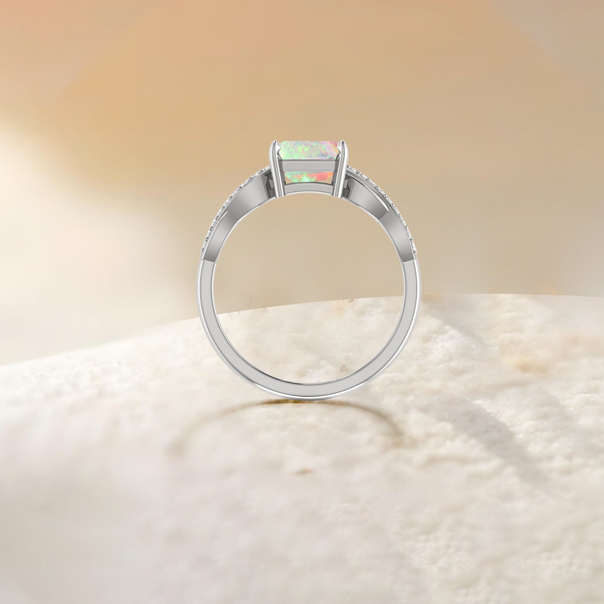 Square Shape Natural White Opal Crossover Ring for Women | Elegant Dainty Jewelry for Everyday Wear, Gift Giving & Special Occasions