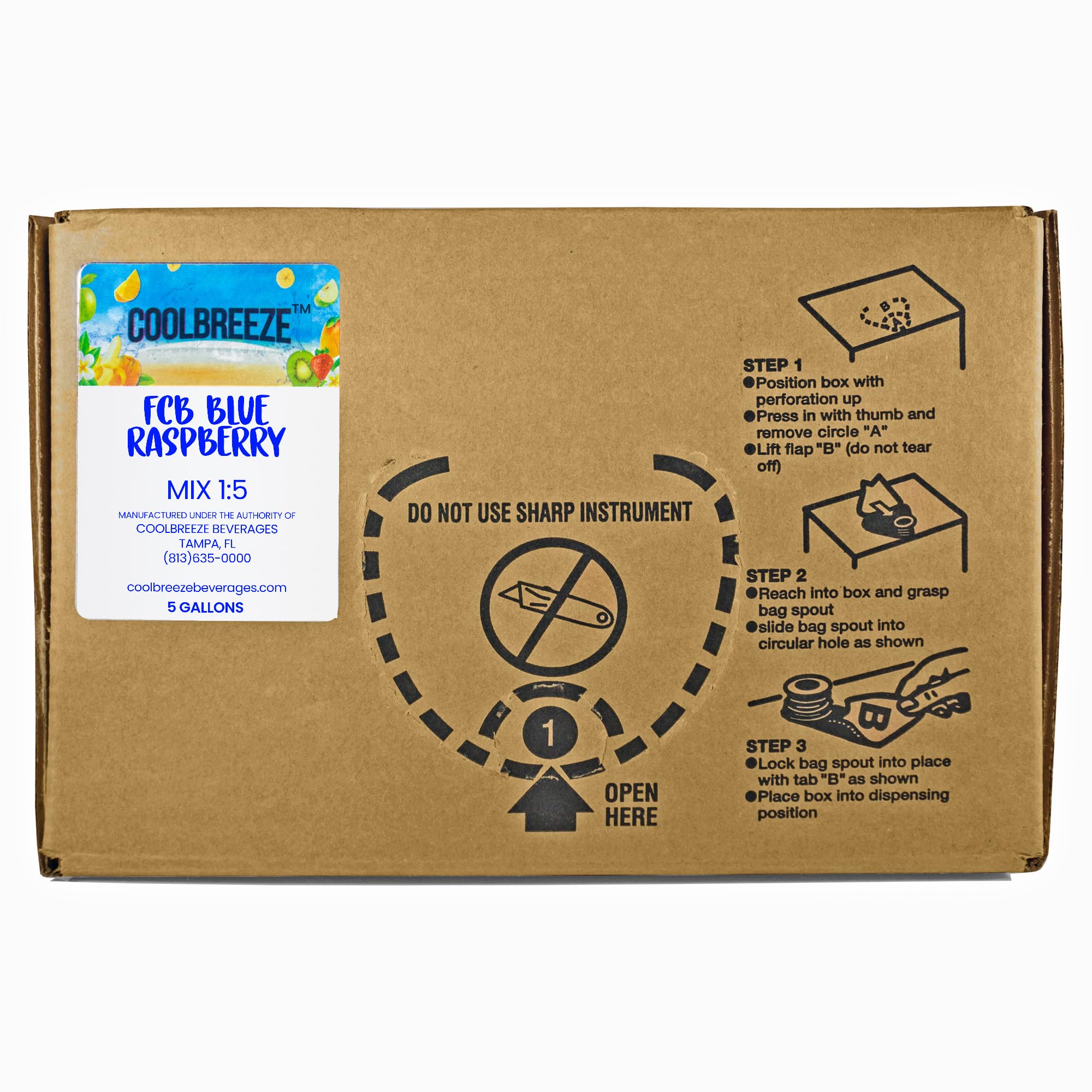 Coolbreeze Beverages 5 Gallon FCB Bag In Box Syrup - Blue Raspberry Slush Flavor for Frozen Drink Machines | Perfect for Concession Stands, Movie Theaters & Summer Refreshments
