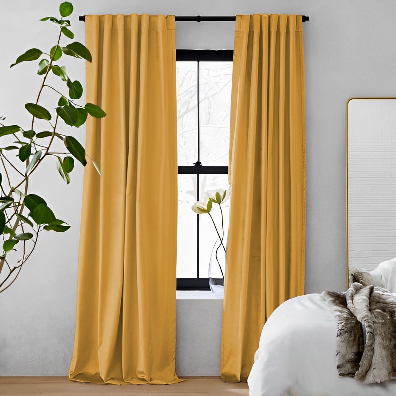 Luxury Heavyweight Blackout Curtains - Cream White & Velvet Fabric for Complete Darkness | Soft Top Back Tab Drapes for Bedroom & Living Room | Noise Reducing & Thermal Insulated Window Treatments