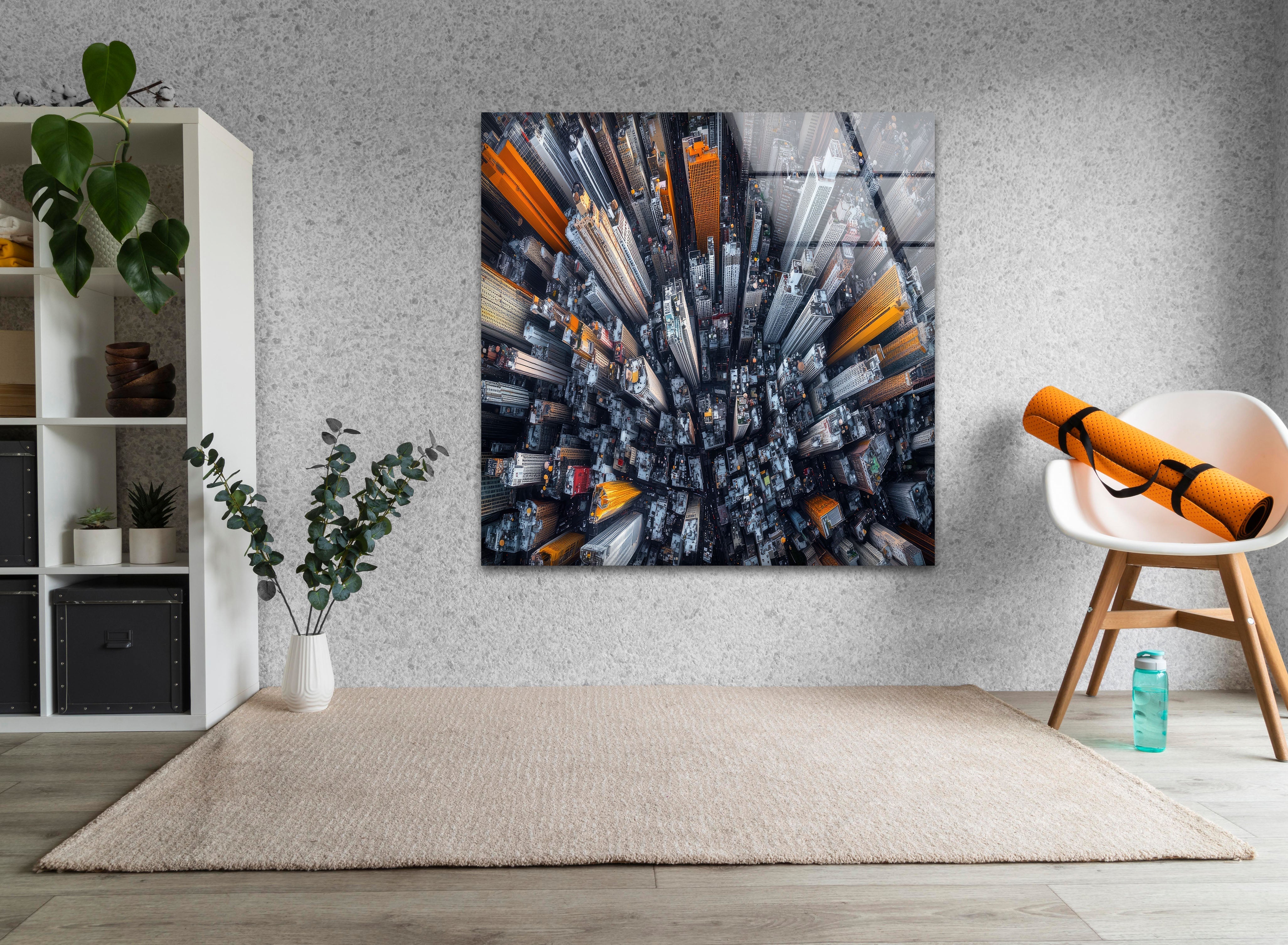 Birds Eye City View Glass Wall Art - Stunning Urban Skyline Decor for Living Room, Office & Bedroom | Modern Home & Office Wall Decor