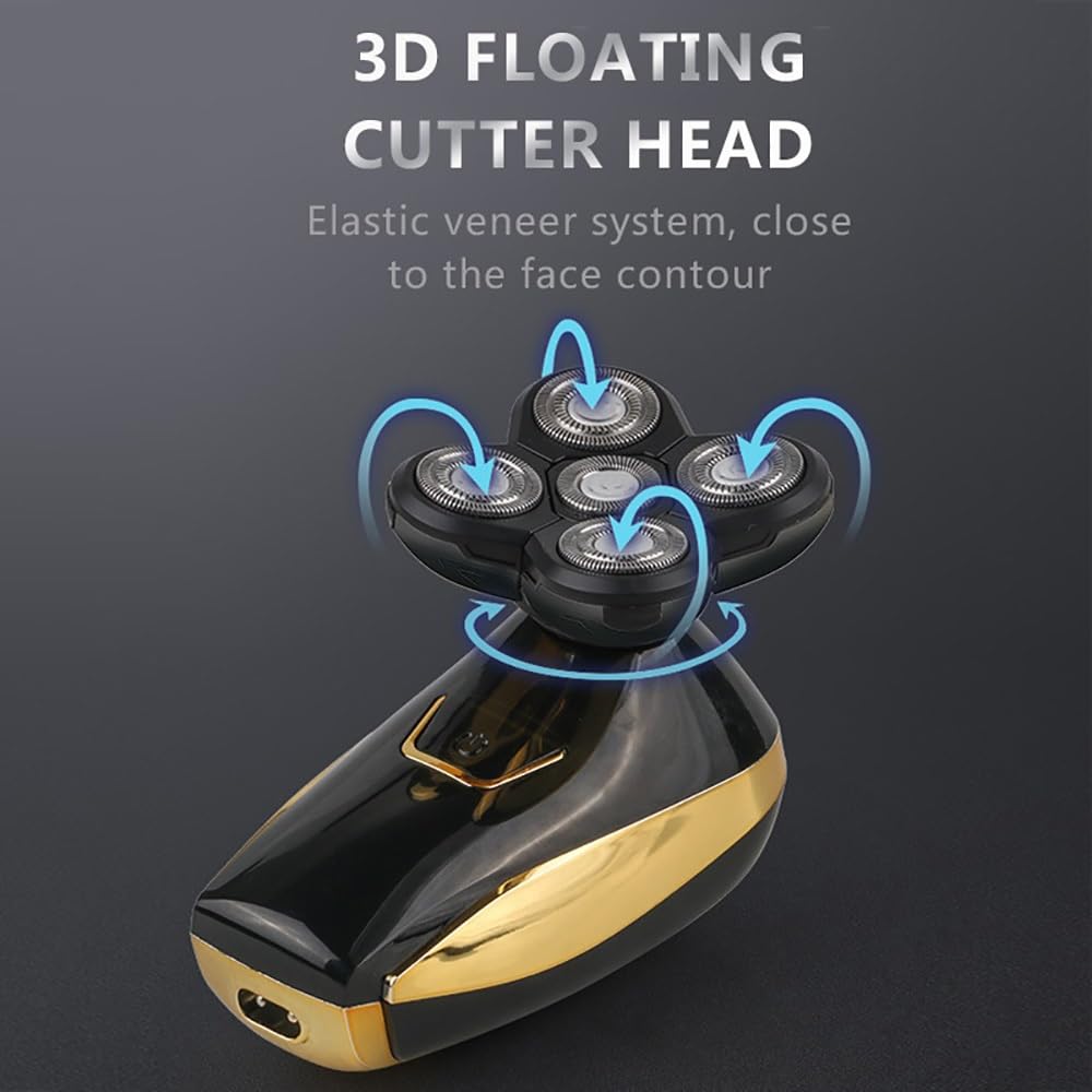 5-in-1 Electric Head Shaver for Bald Men - 5D Floating Blade Waterproof Beard Trimmer with USB Cordless Charging | Perfect for Travel, Gym & Daily Shaving Routine