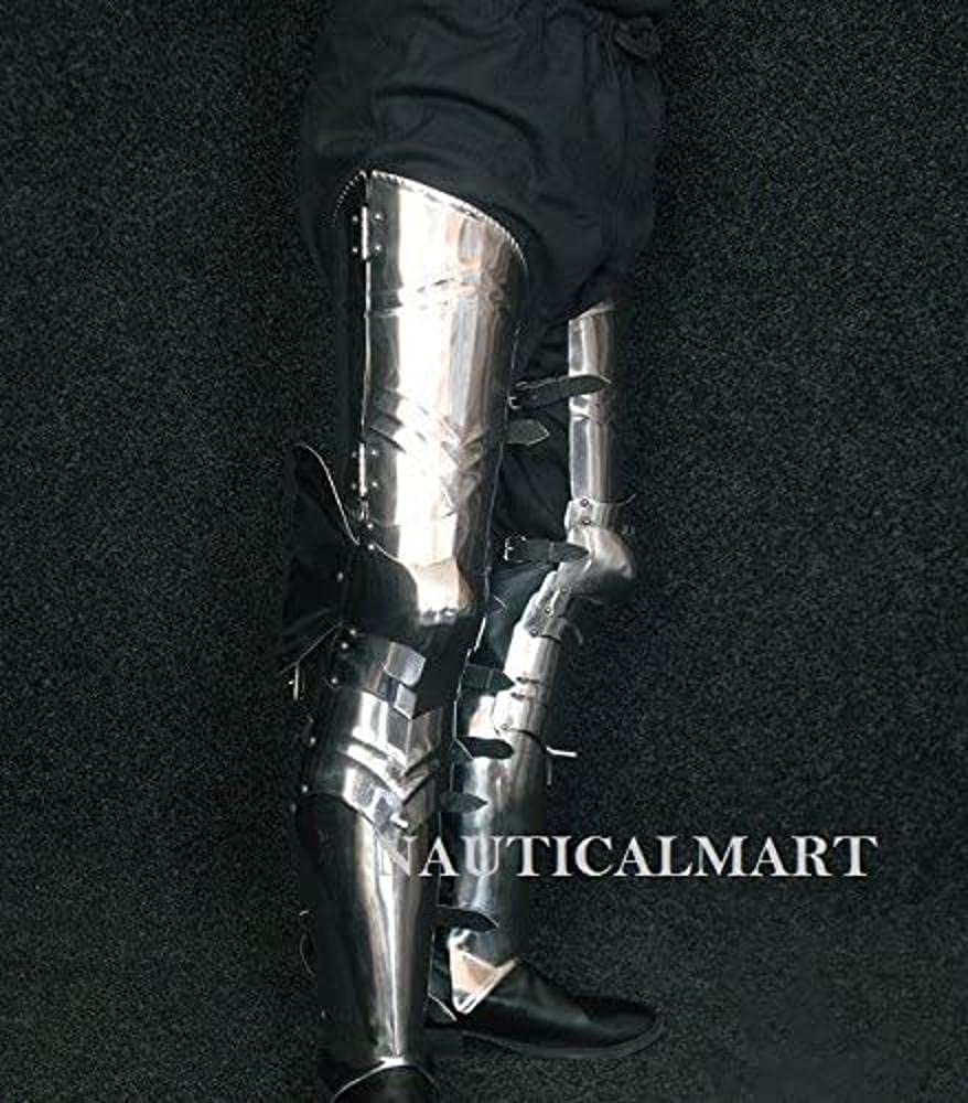 Gothic Full Leg Armor Set - Medieval Knight Leg Protection with Poleyn Greaves & Thigh Plates for LARP, Cosplay & Renaissance Fairs
