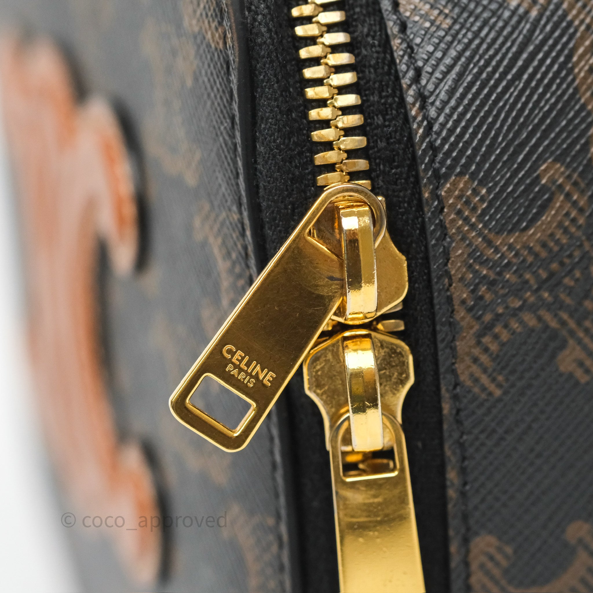 Celine Triomphe Box On Chain Bag in Tan Calfskin Leather with Canvas Accents - Perfect for Work, Evening Events & Everyday Luxury