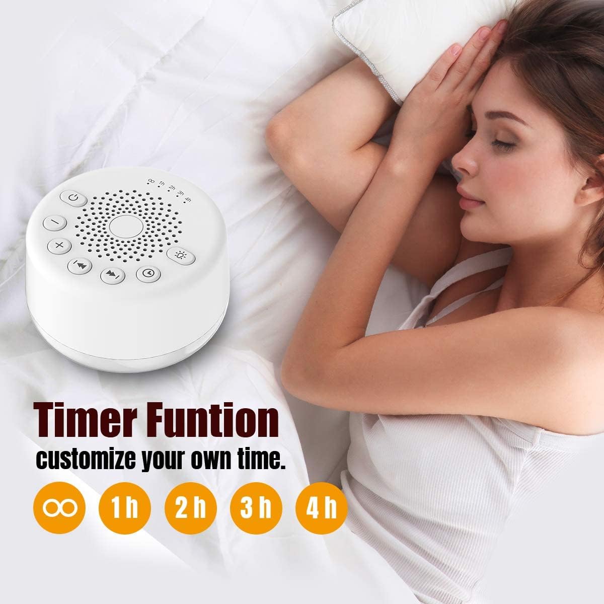 Easysleep White Noise Machine with 25 Soothing Sounds, Night Light & Memory Function - 32 Volume Levels, 5 Sleep Timers, AC/USB Powered for Baby & Adult Sleep, Relaxation, Meditation (White)