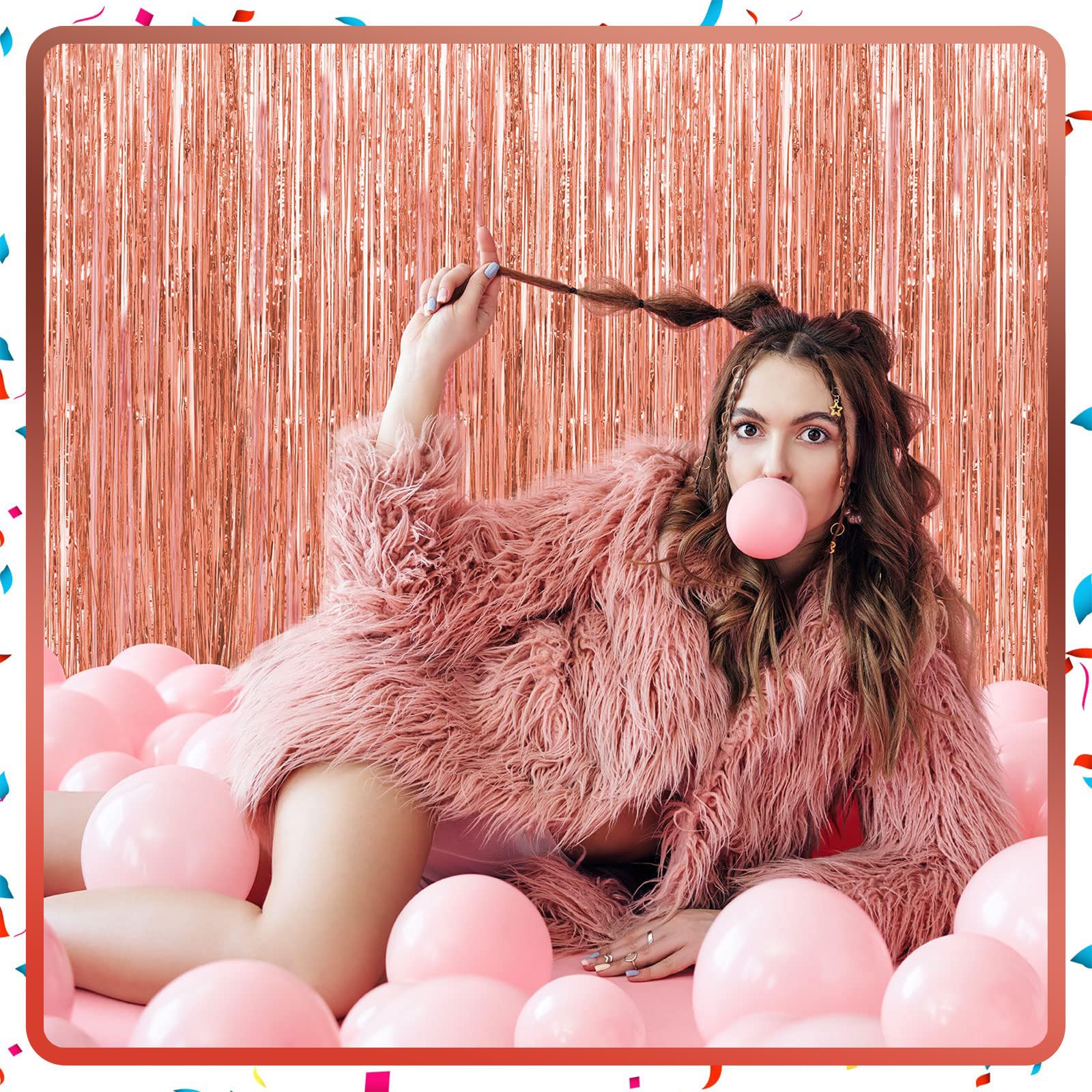 3 Pack Rose Gold Metallic Foil Fringe Curtains & Tinsel Streamers - Elegant Party Decor for Bachelorette, Birthday, Graduation & Baby Shower - Perfect for Photo Backdrops, Wall Decor & Event Styling