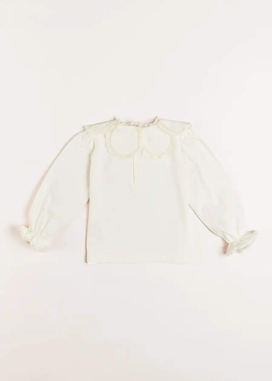 Cream Lace Trim Petal Collar Top for Girls (3-10 Years) - Perfect for Birthday Parties, School Photos & Special Occasions