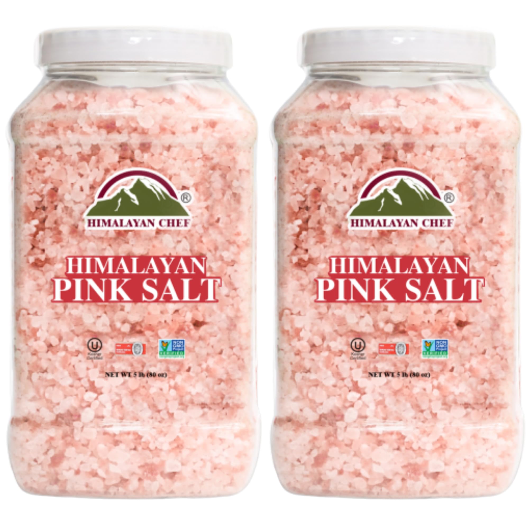 Himalayan Pink Salt Coarse Grain - 5 lbs Plastic Jar for Salt Grinder Refill | 100% Natural, Non-GMO, Gluten-Free Rock Salt | Perfect for Cooking, Seasoning & Gourmet Dishes (Pack of 2)