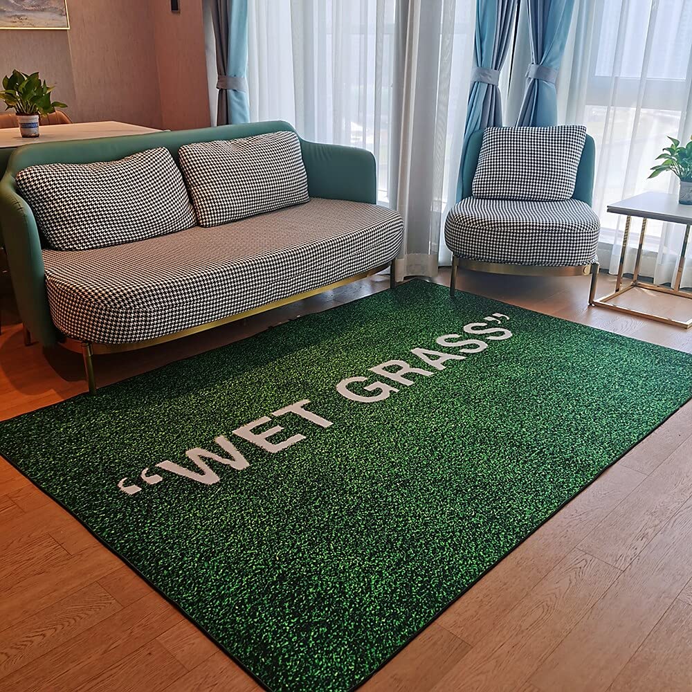 FLYLH Soft Plush Grass Rug - 23.62x35.43 Inch Green Artificial Turf Carpet for Living Room, Bedroom, Nursery Decor - Non-Slip Floor Mat for Indoor Sofa, Bay Window, Play Area & Home Decoration