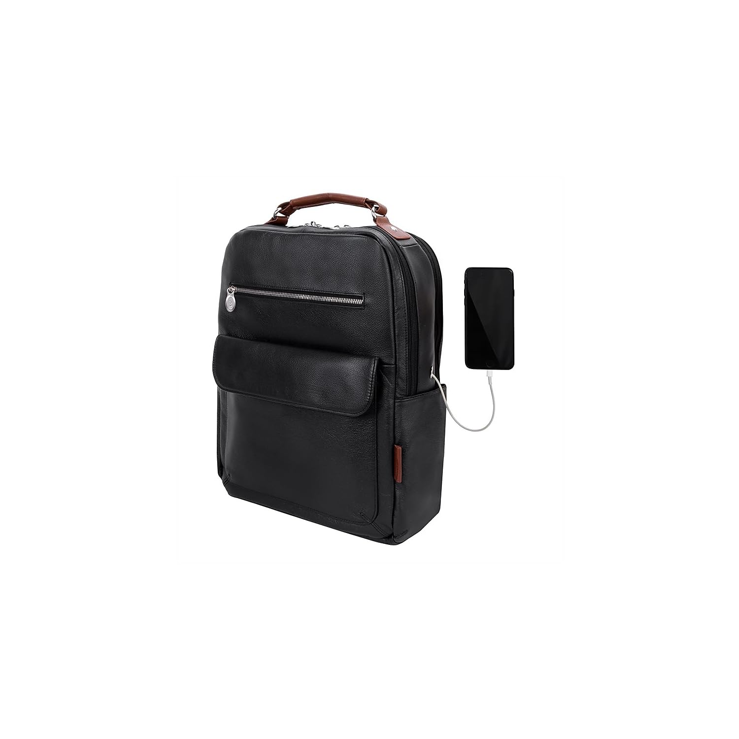 McKlein U Series Logan Genuine Leather Laptop Backpack for Men & Women - 15.6 Inch Business Computer Bag with USB Charging Port - Perfect for Office, Travel & College (Black, Model 19082)