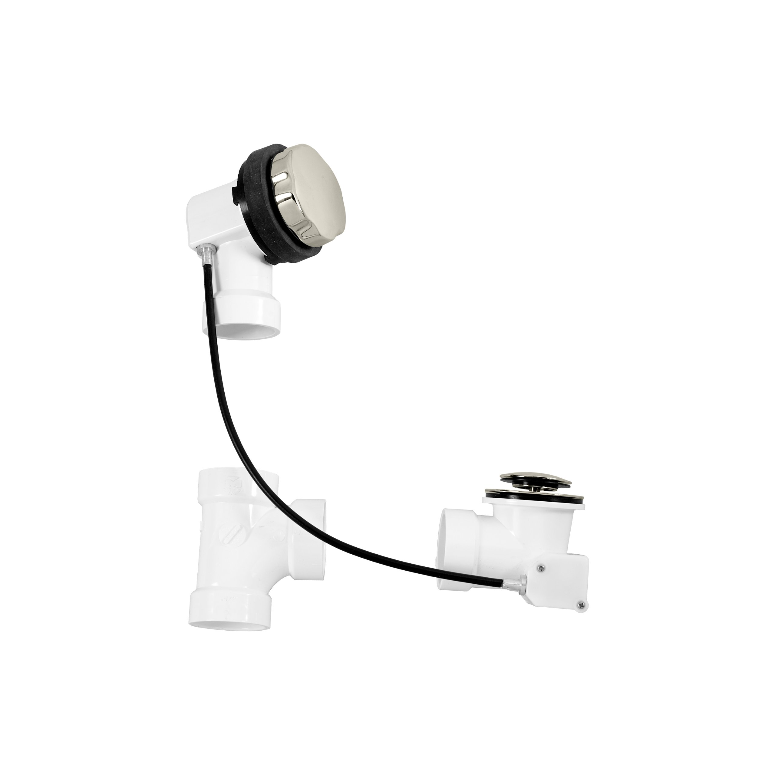Westbrass D50P27-05 27-Inch Cable Drive Bath Drain Trim Kit with Rotary Overflow Cover Knob, Pop-Up Stopper & SCH 40 PVC Fittings - Polished Nickel Finish for Bathtub Drain Replacement & Bathroom Renovation