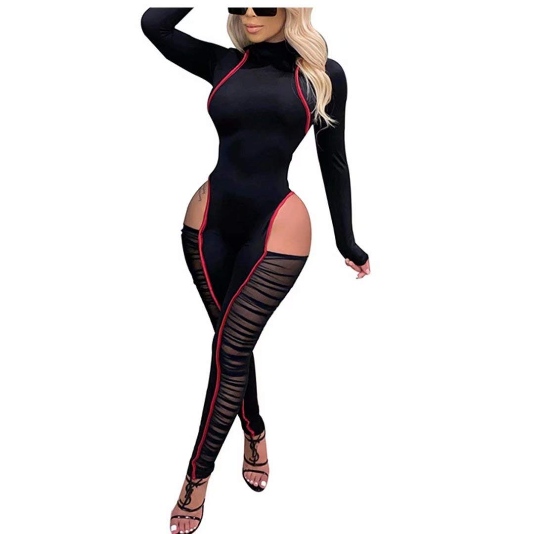 IyMoo Women's Mesh Sheer Bodycon Jumpsuit - Long Sleeve See Through Party Outfit for Club, Night Out & Special Occasions