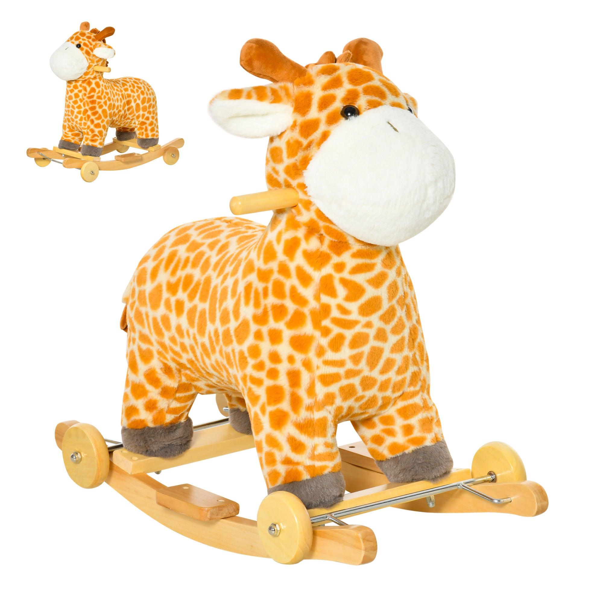 2 in 1 Kids Plush Ride On Rocking Horse Toy - Giraffe Shaped Rocker with Realistic Sounds for Toddlers Ages 3-6 | Yellow Soft Animal Rocking Chair for Indoor Playroom & Nursery Decor | Perfect Birthday Gift for Boys & Girls
