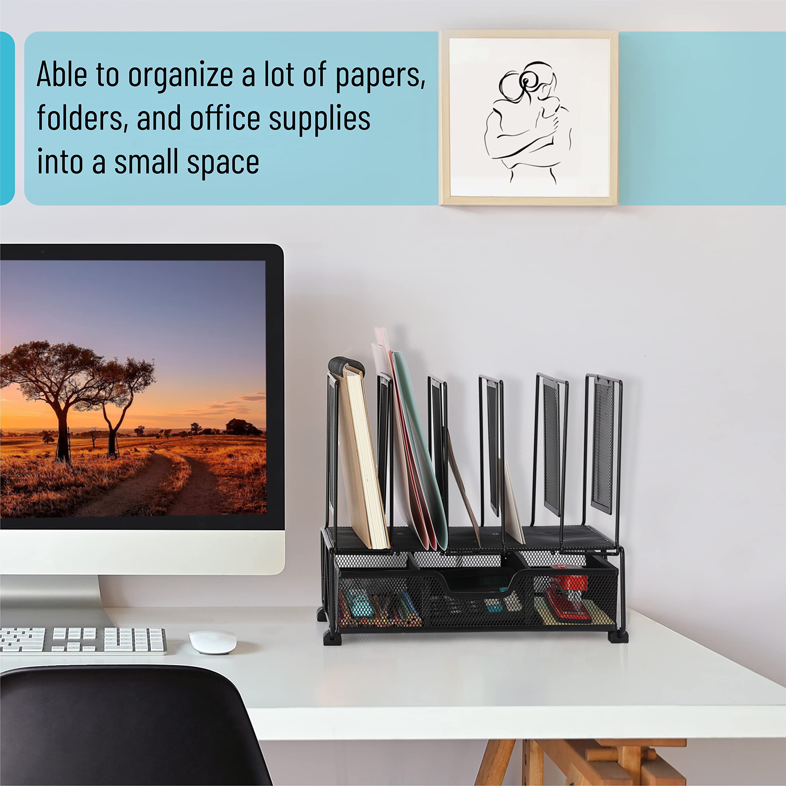 Mr. Pen Mesh Desk Organizer with Drawer - Office Desk Organizer Set, Desktop File Holder & Stationery Storage - Perfect for Home Office, School, and Workspace Organization
