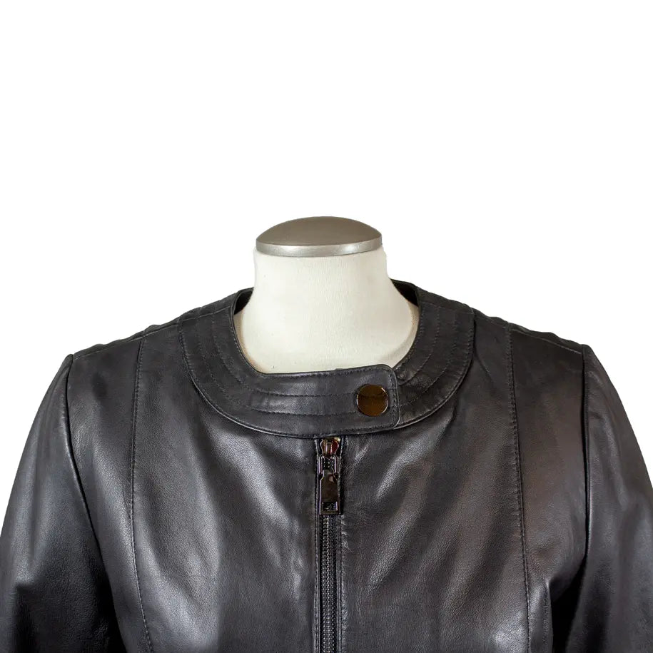 BOL Women's Plus Size Snap Collar Leather Jacket - Stylish Faux Leather Biker Jacket for Curvy Women | Perfect for Casual Outings, Date Nights & Fall Layering