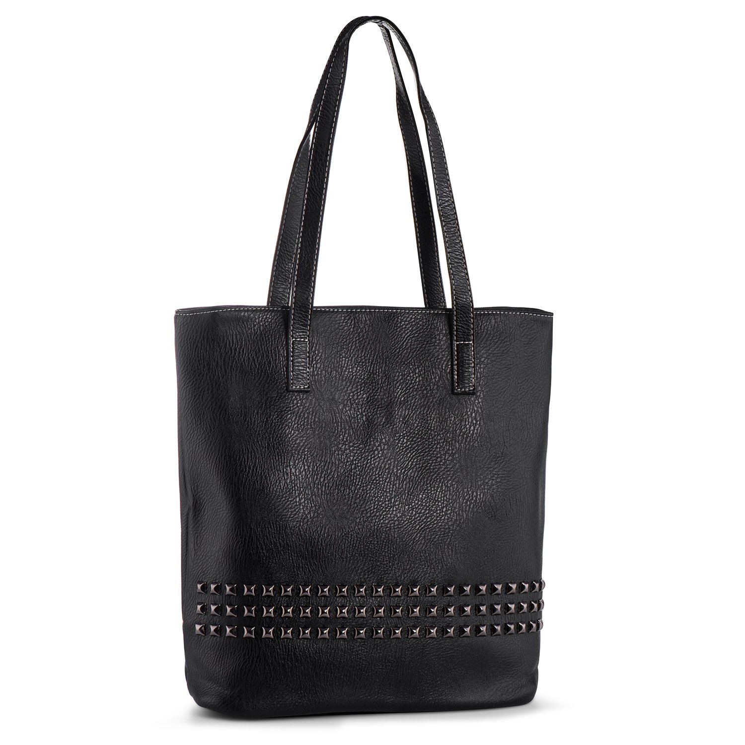 Stylish Large PU Leather Tote Bag for Women - Studded Shoulder Bag with Long Handles - Perfect for Work, Shopping & School - Black Women's Handbag