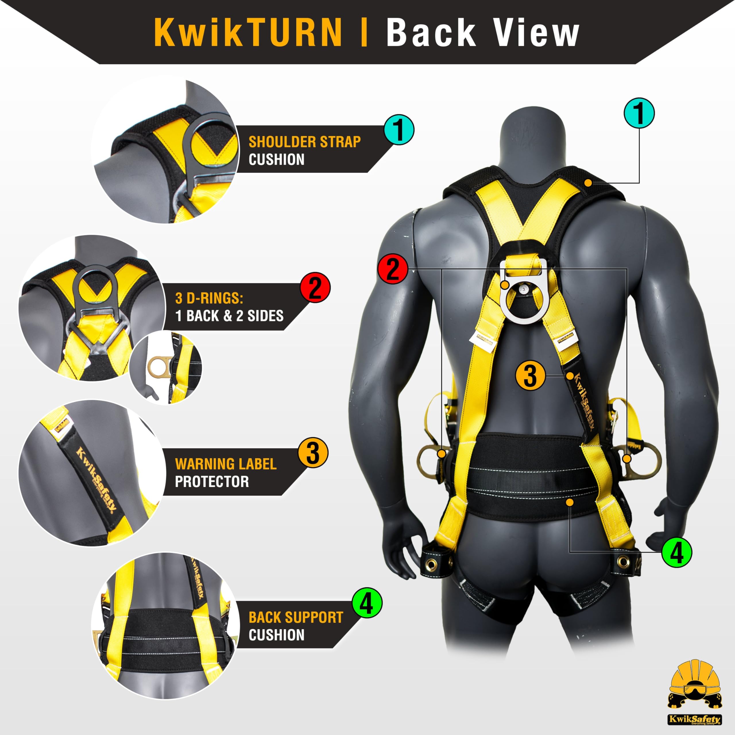 KwikSafety TYPHOON Ironworker Safety Harness with 3 D-Rings & Tool Lanyard Loop - ANSI & OSHA Certified for Construction Work - Fall Protection Gear for Roofing, Steel Erection & High-Risk Jobs