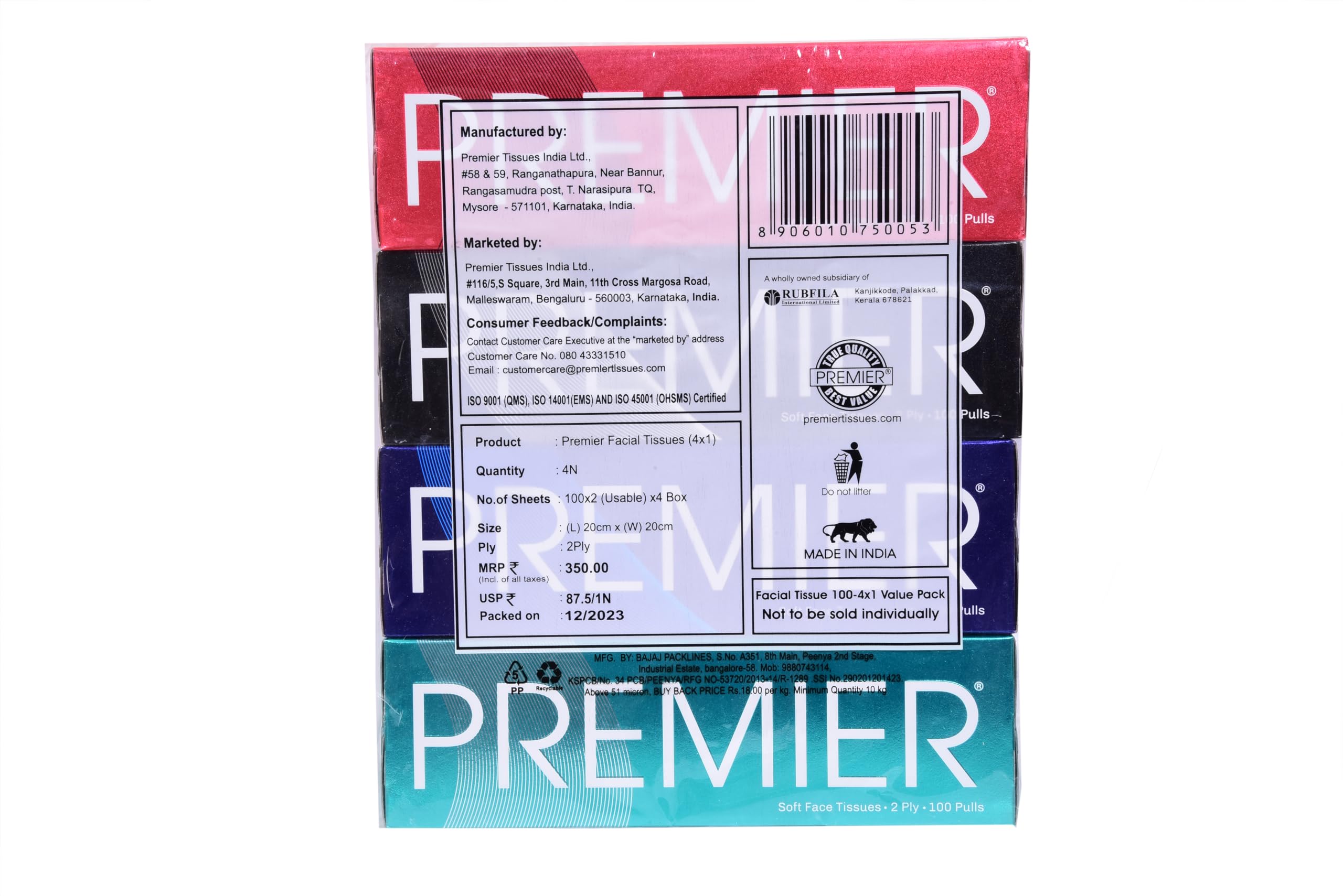 Premium 2-Ply Facial Tissues Box - 100 Pulls per Box (4-Pack, 400 Pulls Total) | Soft & Strong for Home, Office & Travel Use | Gentle on Skin | Bulk Tissue Paper Supply