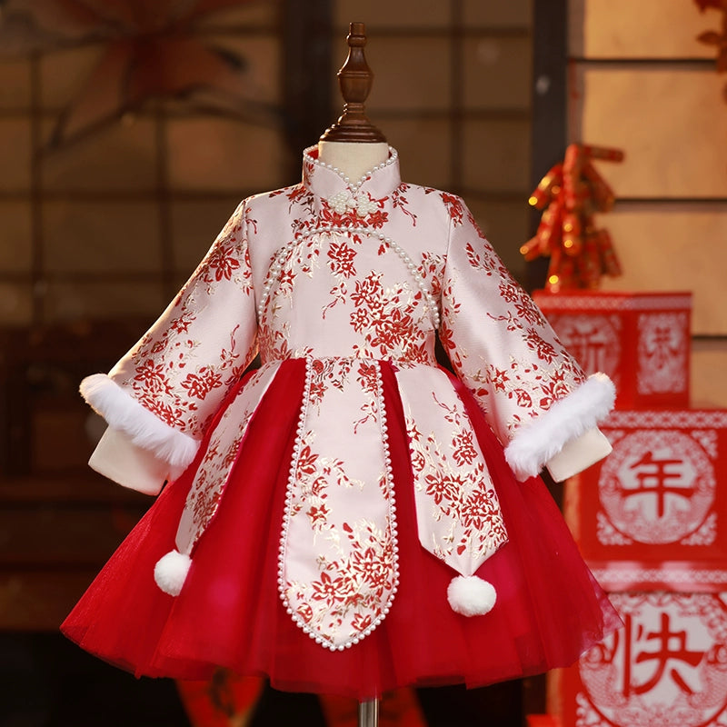 Elegant Embroidered Winter Christmas Dress for Girls - Luxury Birthday Princess Gown for Holiday Parties & Special Occasions