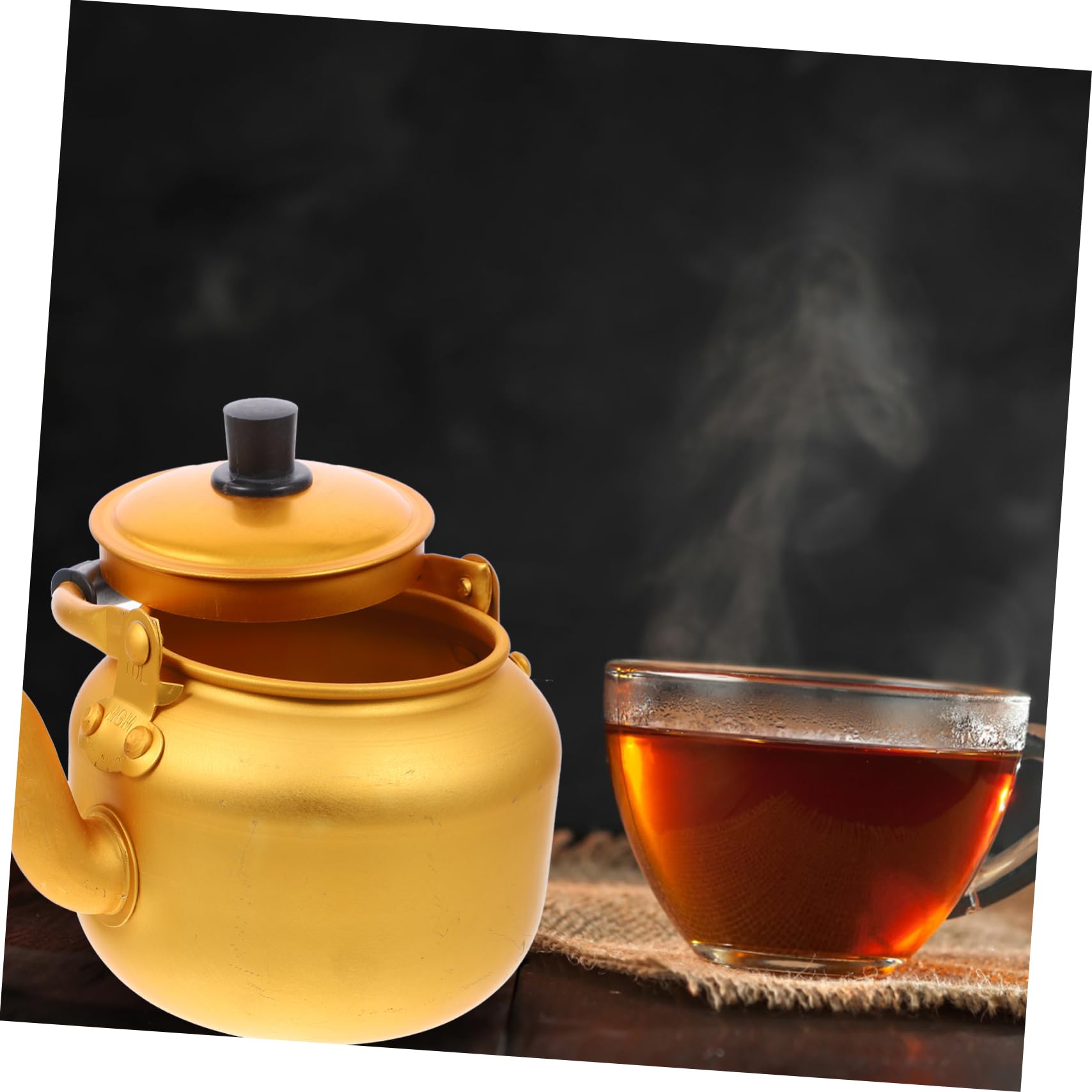DOITOOL 1pc Yellow Aluminum Tea Kettle - Stovetop Coffee Carafe, Wine Pouring Pot, Chinese Style Infuser Teapot with Travel Insulation for Gas Stove & Camping Use