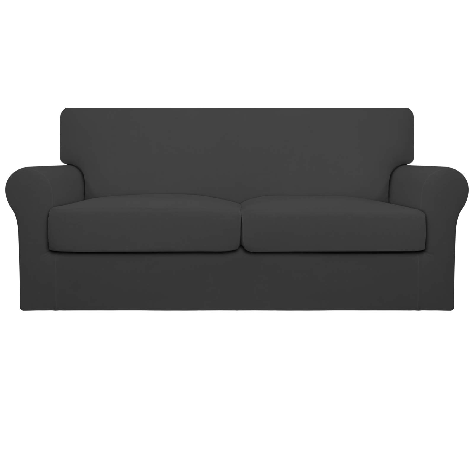 Stretch Fleece Sofa Cover for Pets & Kids - Oversized 3-Piece Washable Loveseat Slipcover - Elastic Furniture Protector for 2-Cushion Couches (Dark Gray) | Perfect for Pet Owners, Families with Children & Home Protection