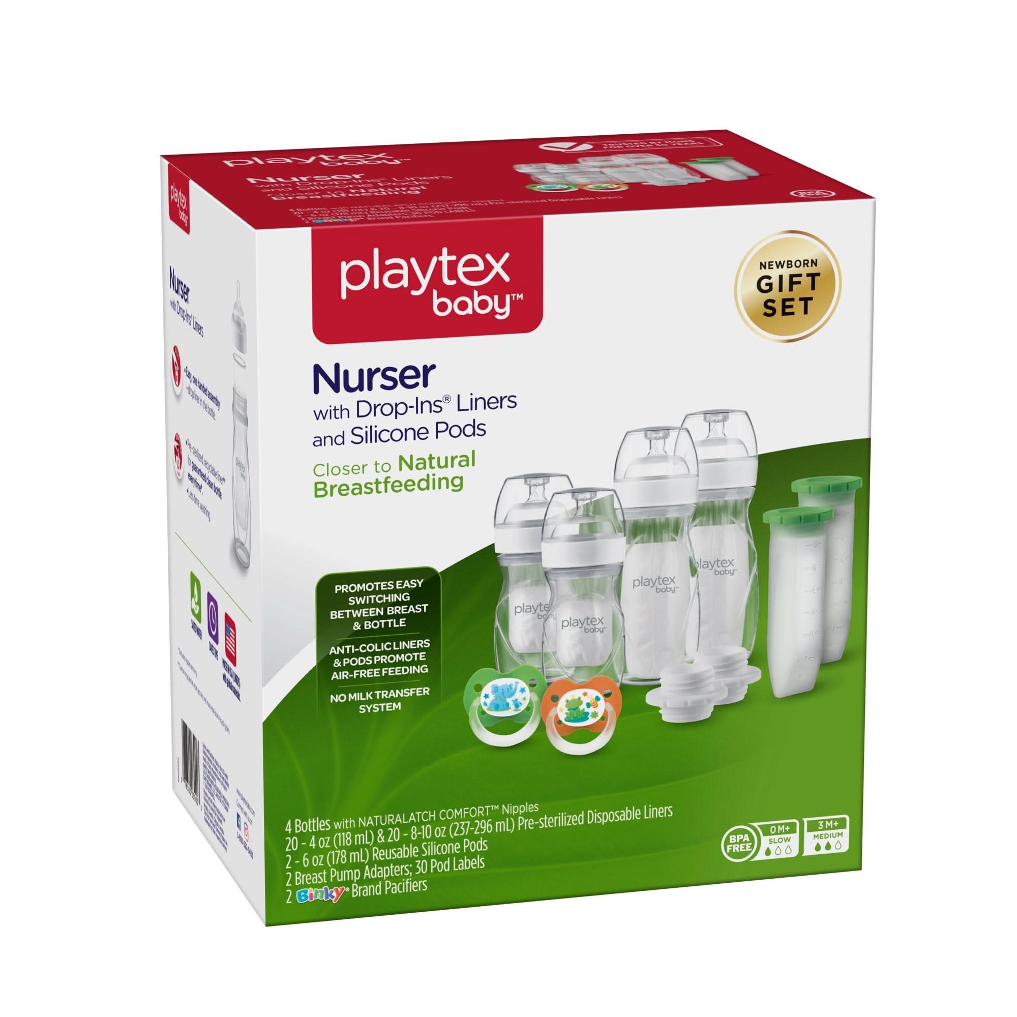 Playtex Baby Nurser DELUXE Gift Set with Drop-In Liners & Silicone Pods - Perfect for Newborn Feeding, Travel & On-the-Go Parents