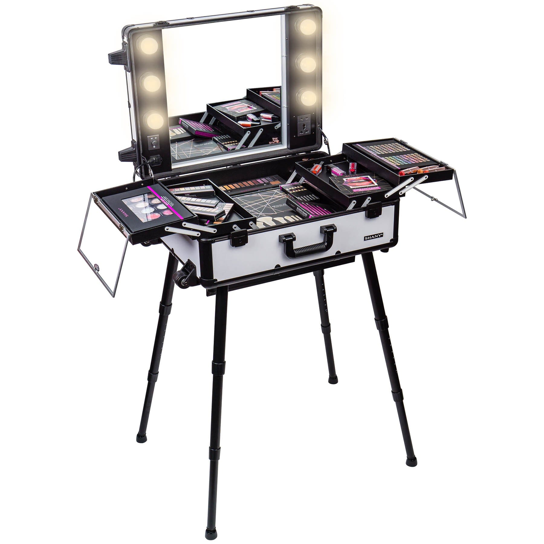 Professional Studio ToGo Wheeled Makeup Case & Organizer with LED Light - Portable Beauty Storage for Makeup Artists, Travel, Salon & On-the-Go Cosmetics Organization