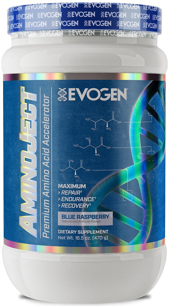 Evogen AminoJect Blue Raspberry 470g - Premium BCAA & EAA Supplement for Muscle Recovery & Endurance - Perfect for Pre/Post Workout & Intense Training Sessions