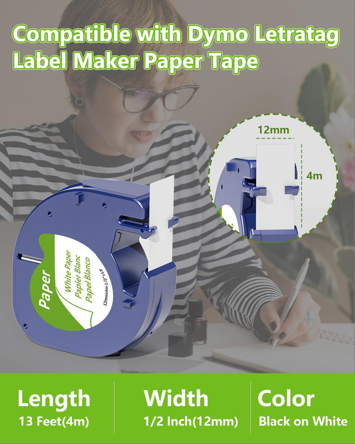 Compatible Dymo LetraTag LT-100H Plus Label Maker Refills - 12mm x 4m (1/2