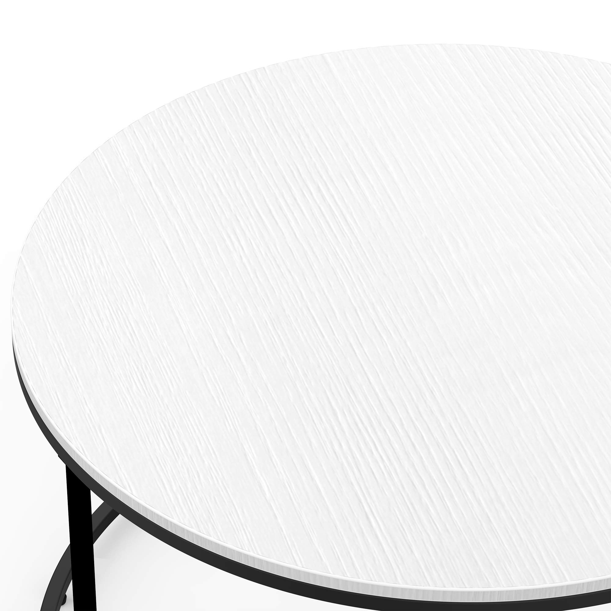 Modern Round Coffee Table 32 Inch - Black Metal Frame & White Top - Living Room Center Table for Home Decor, Coffee & Conversations