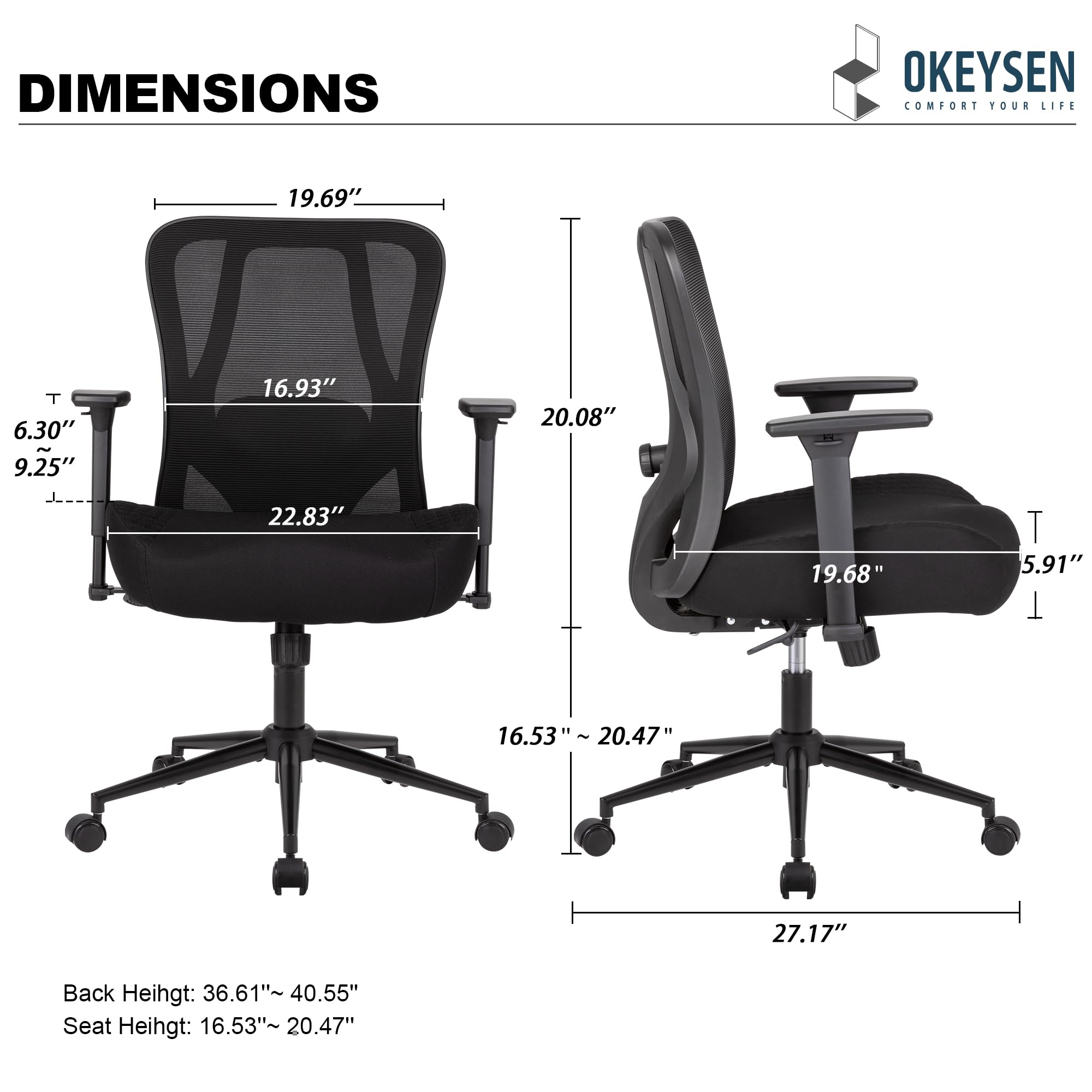 Okeysen Big and Tall Office Chair - 500 LBS Capacity Heavy Duty Ergonomic Computer Desk Chair with Wide Seat, 6
