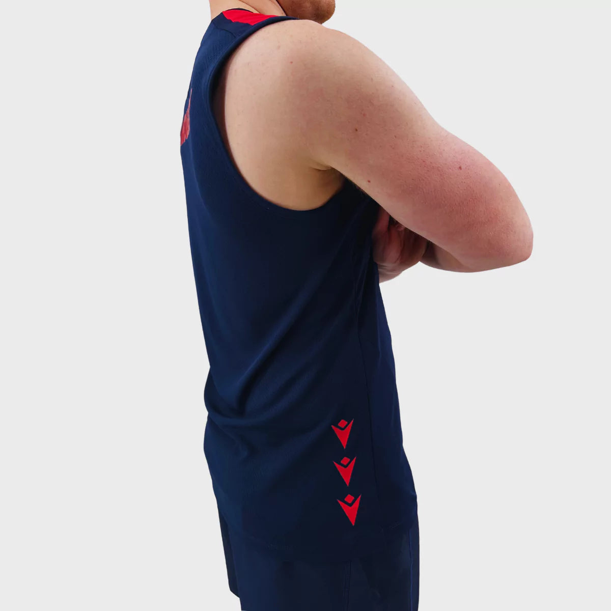 Macron USA Rugby Sleeveless Performance Poly Tee - Navy/Red - Breathable Moisture-Wicking Jersey for Rugby Training & Outdoor Sports