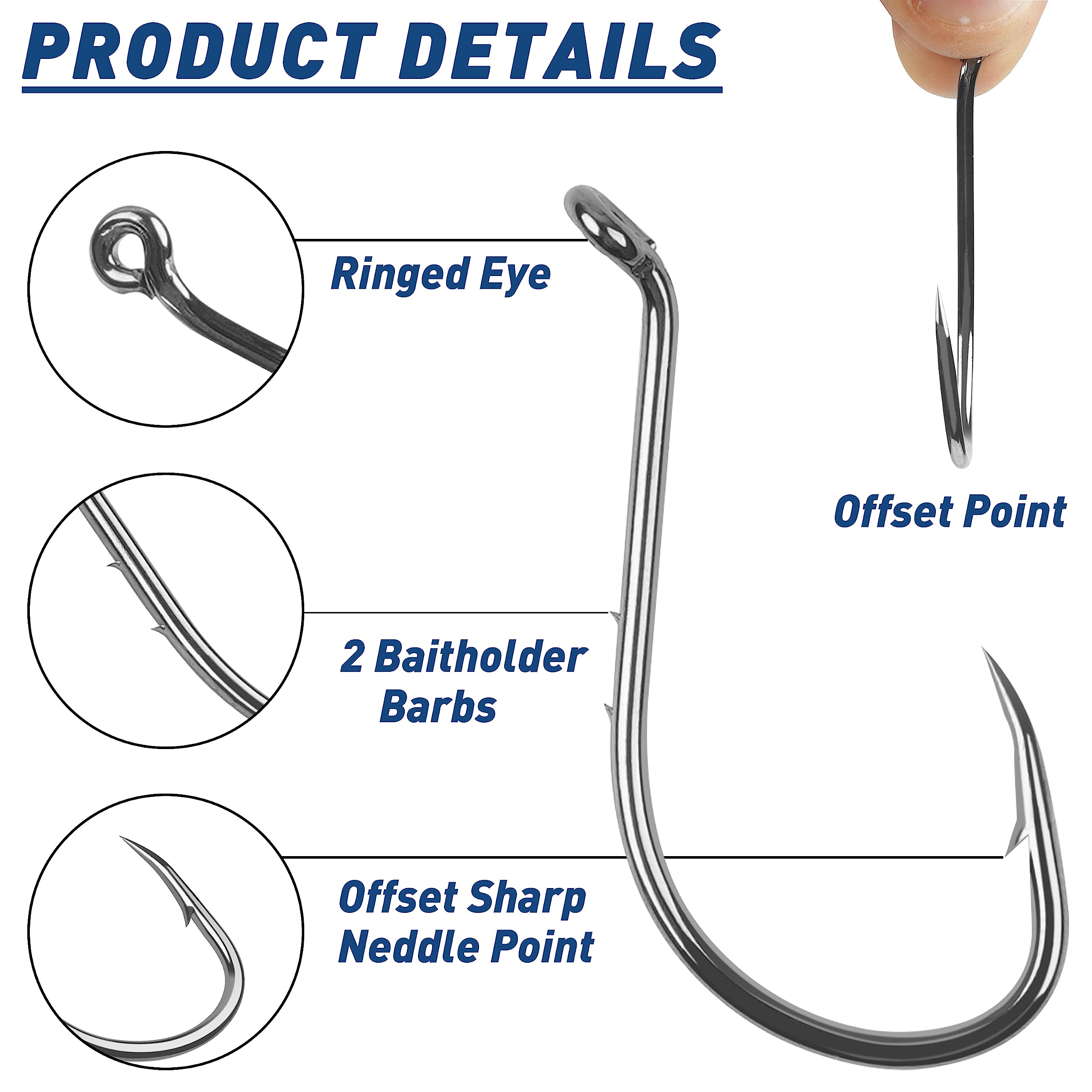 AGOOL Octopus Bait Holder Fishing Hooks - High Carbon Steel J Hooks, Circle Hooks, Barbed Beak Hooks - Extra Sharp for Saltwater & Freshwater Fishing - 1200pcs (Size 8#-6/0#) - Perfect for Surf Fishing, Pier Fishing, and Deep Sea Angling