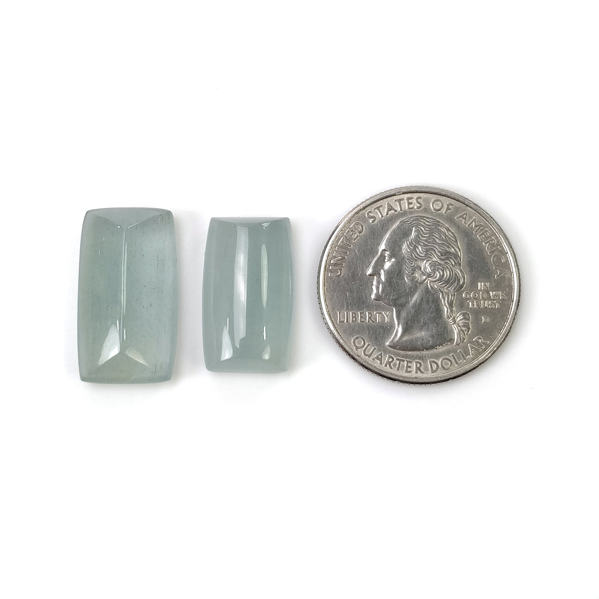 Natural Blue Aquamarine Gemstone Cabochon - 26.80cts Untreated Cushion Shape (19x11.5mm & 21.5x12mm) 2-Piece Set for Jewelry Making, Healing Crystals & Collectibles