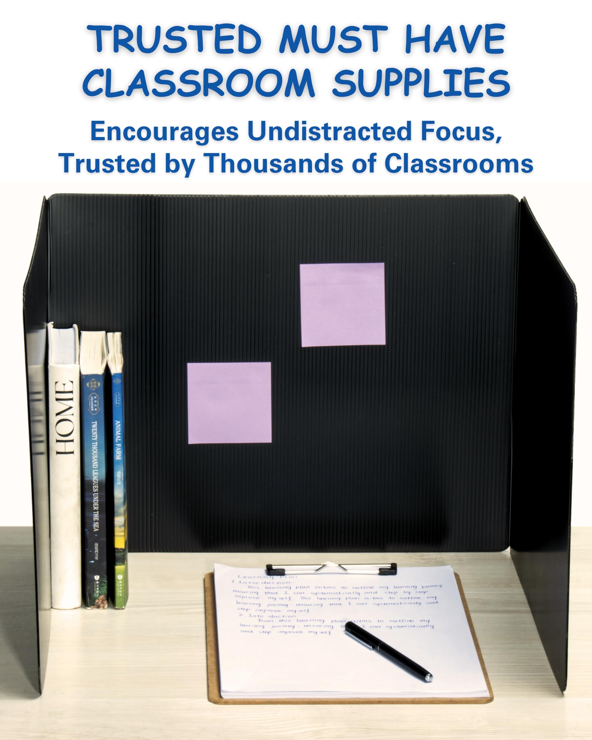 Durable Black Plastic Privacy Folders for Students - Desk Dividers & Test Shields for Classroom Use