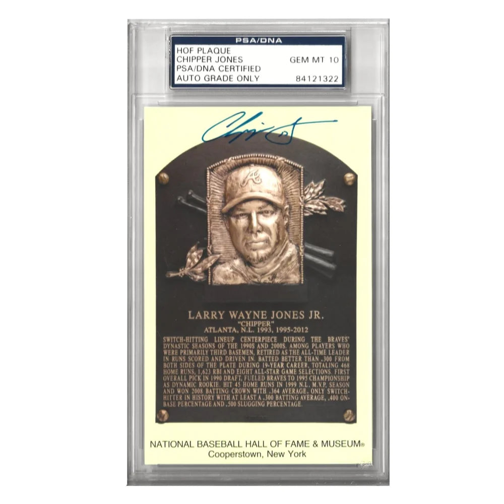 Authentic Chipper Jones Signed Hof Plaque Postcard with PSA/DNA 10 COA - Atlanta Braves Autograph - Perfect for Baseball Memorabilia Collectors and Sports Fans Display