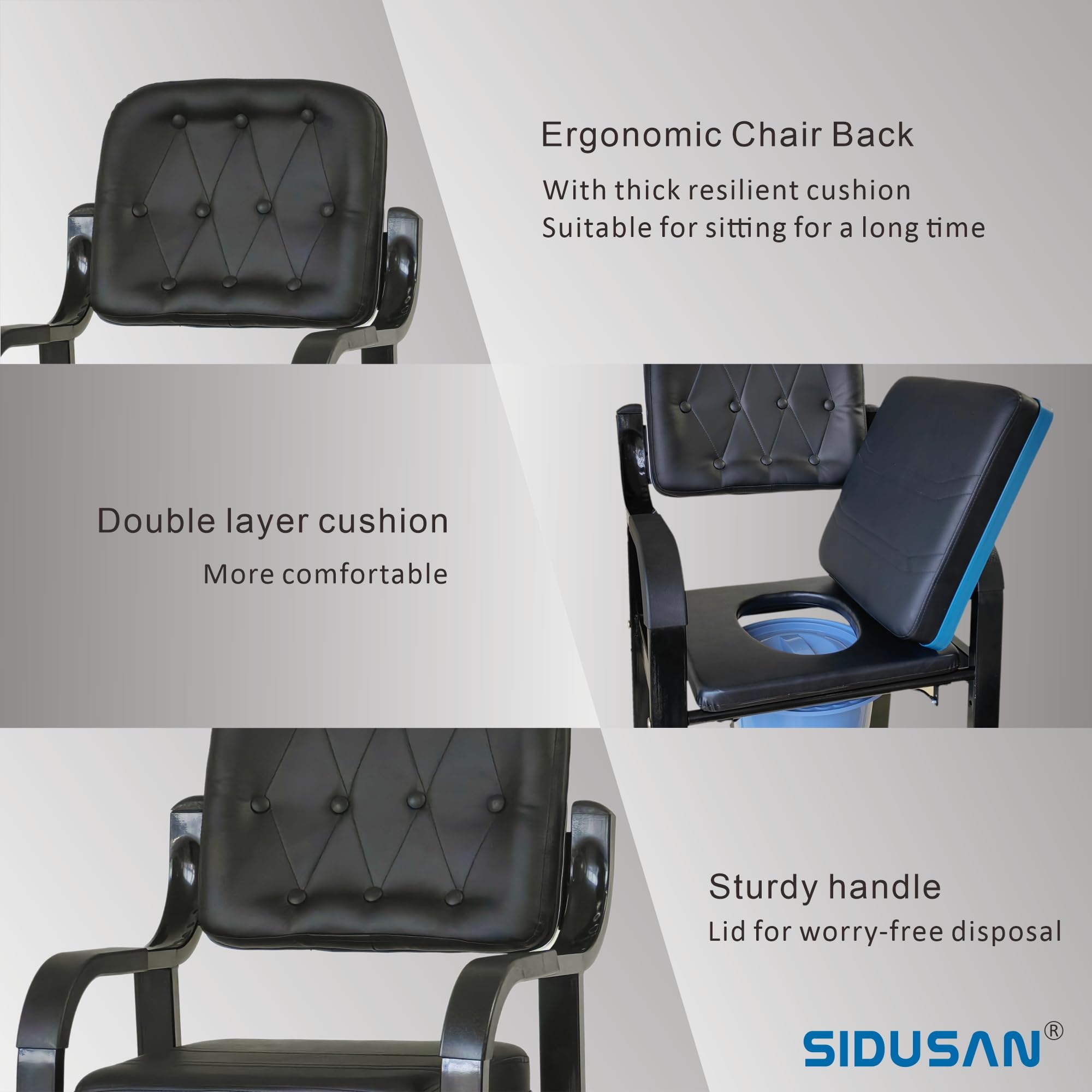 Heavy Duty Bedside Commode Chair for Elderly & Seniors - 550 lbs Capacity with Arms, Removable Pail & Comfortable Seat - Black | Ideal for Home Care, Post-Surgery Recovery & Mobility Assistance