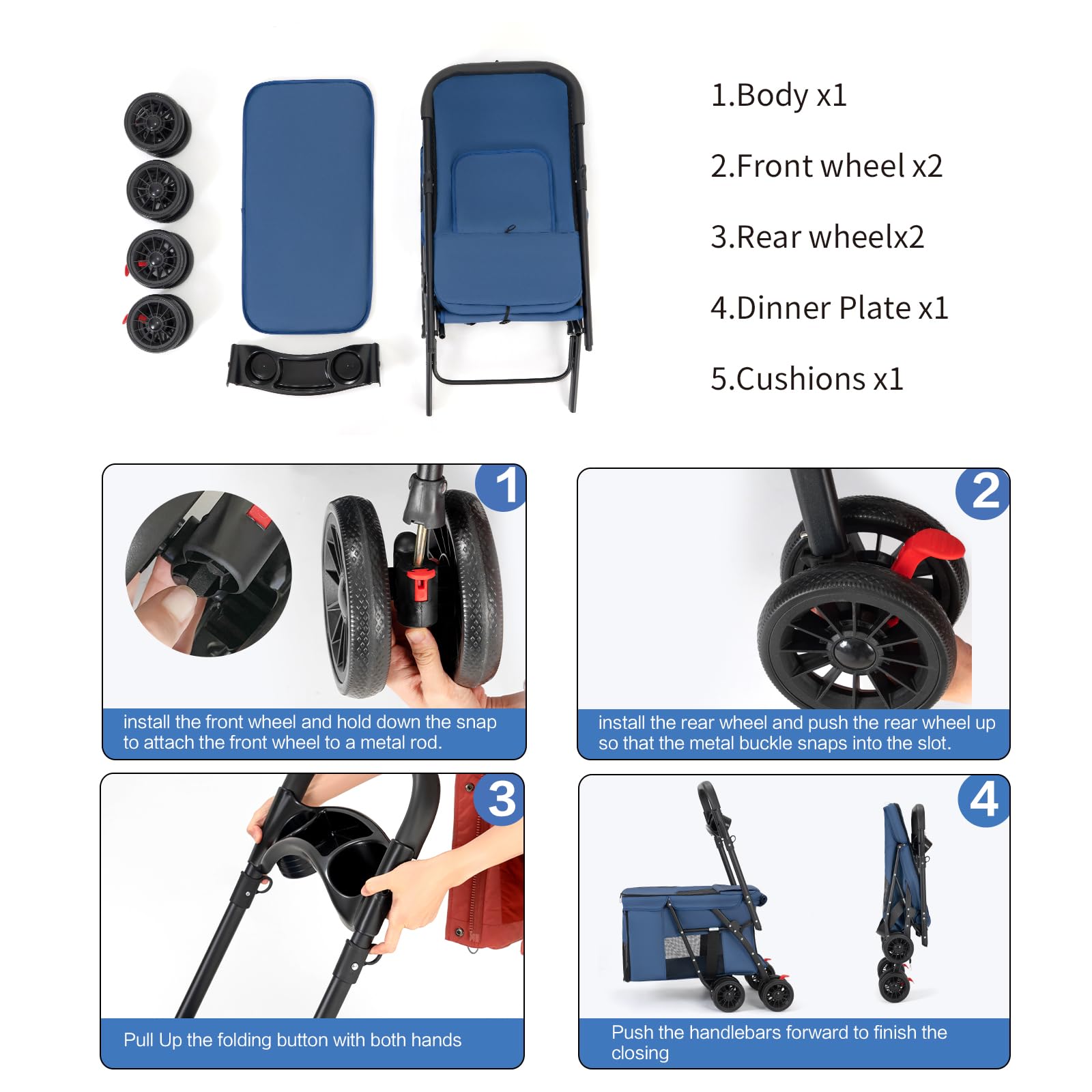 Blue Folding Pet Stroller for Cats & Dogs - Travel Carrier for Outdoors
