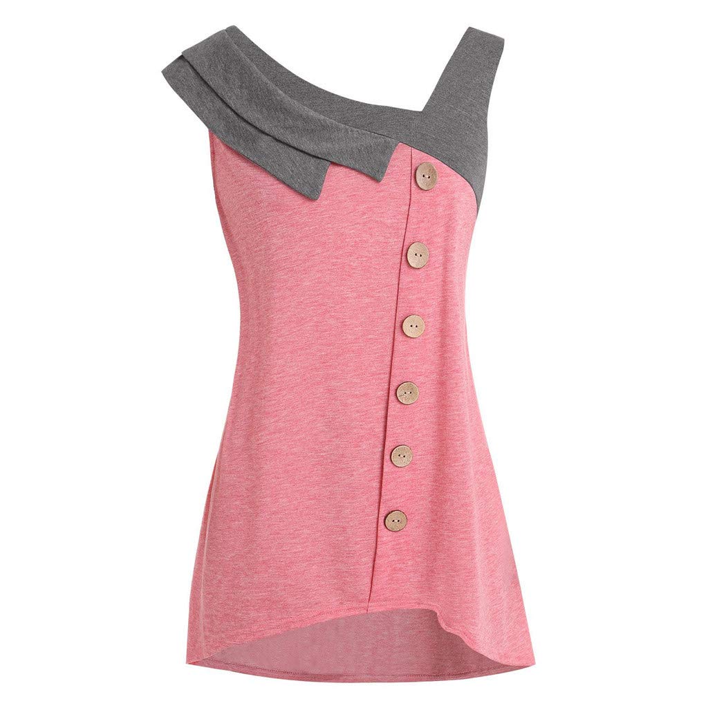 Qvkarw Plus Size Asymmetric Tank Top for Women - Casual Sleeveless Button T-Shirt (Pink) | Summer Outfits
