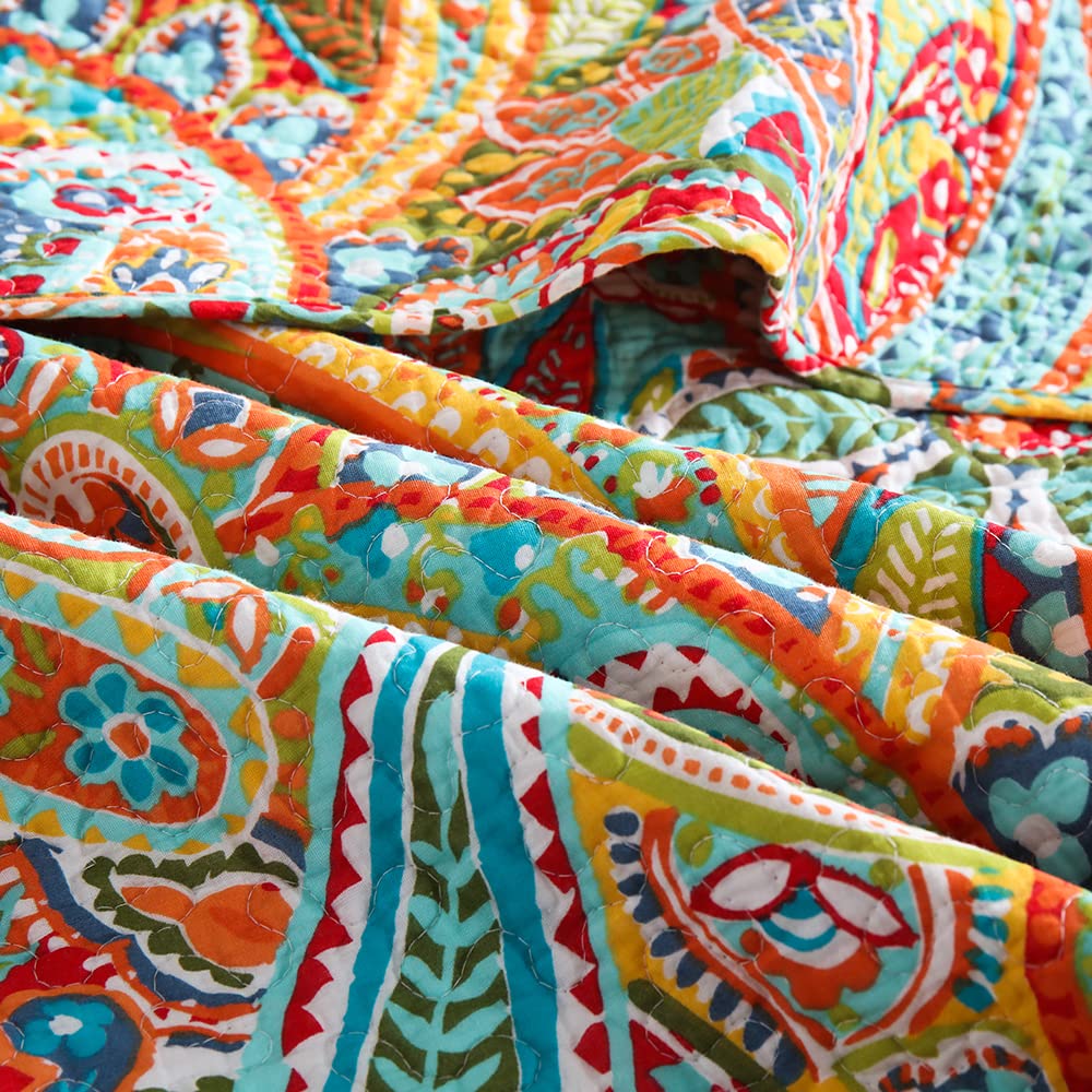 Autumn Dream Cotton Bedspread Quilt Set - 3 Piece Reversible Comforter Coverlet Set with Gorgeous Yellow Paisley Design, King Size - Perfect for Fall Bedroom Decor & Cozy Seasonal Home Styling