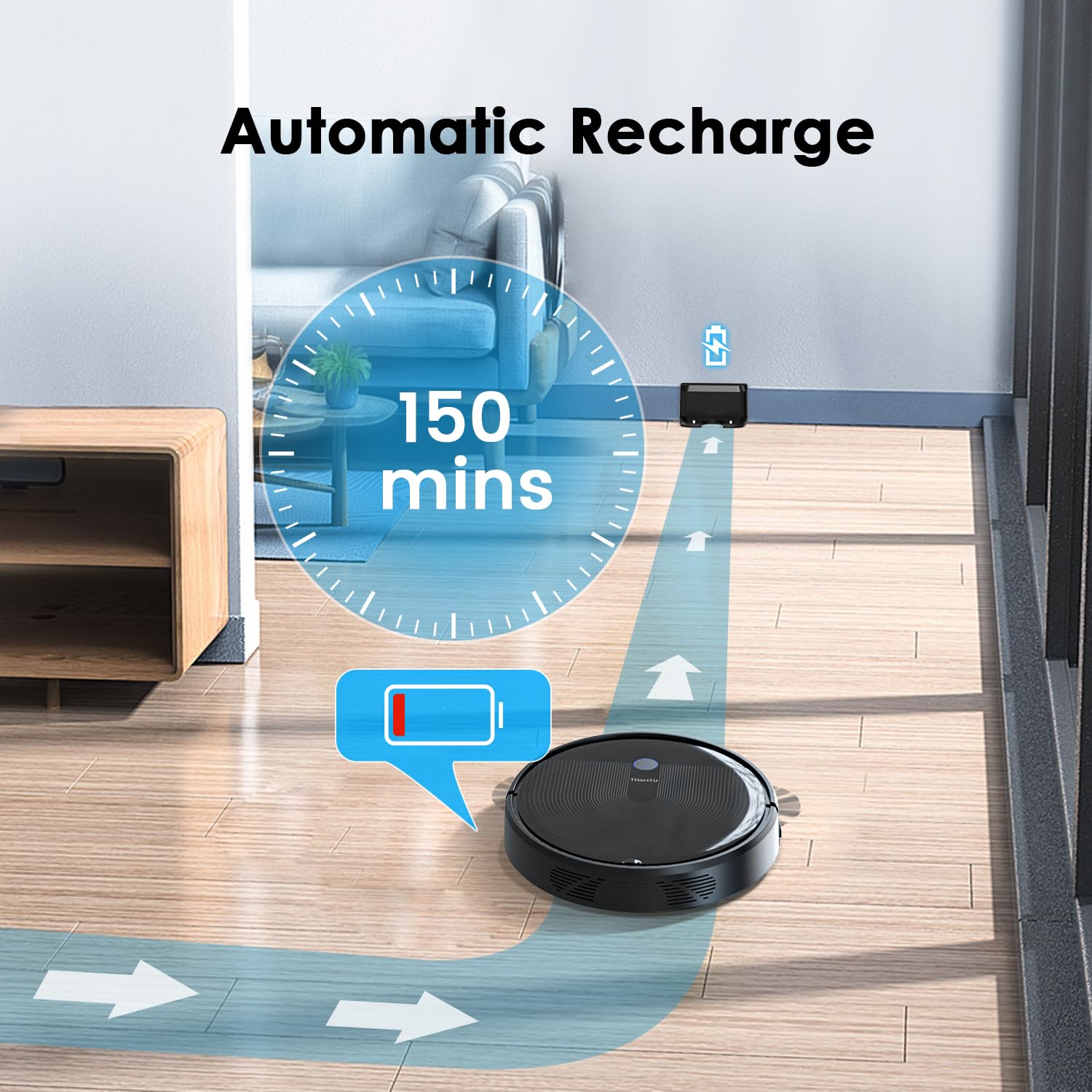 Smart Robot Vacuum Cleaner 2500Pa with WiFi App Control - Powerful Suction for Pet Hair, Hard Floors & Carpets - Ideal for Home Cleaning & Pet Owners