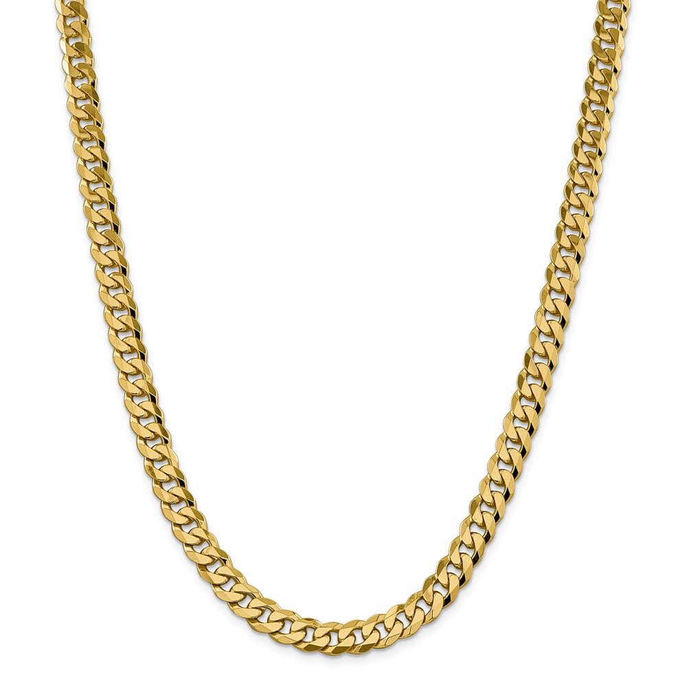 The Black Bow 8.5mm 14k Yellow Gold Solid Beveled Curb Chain Necklace - Perfect for Elegant Evening Wear and Special Occasions