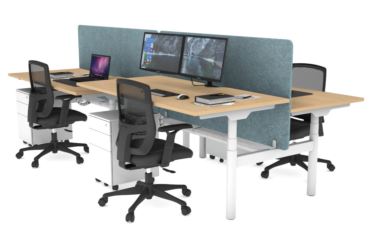 Flexi Premium Height Adjustable 4-Person H Bench Workstation - White Frame [1200L x 800W with Cable Management] - Ideal for Office, Coworking Spaces & Collaborative Work Environments